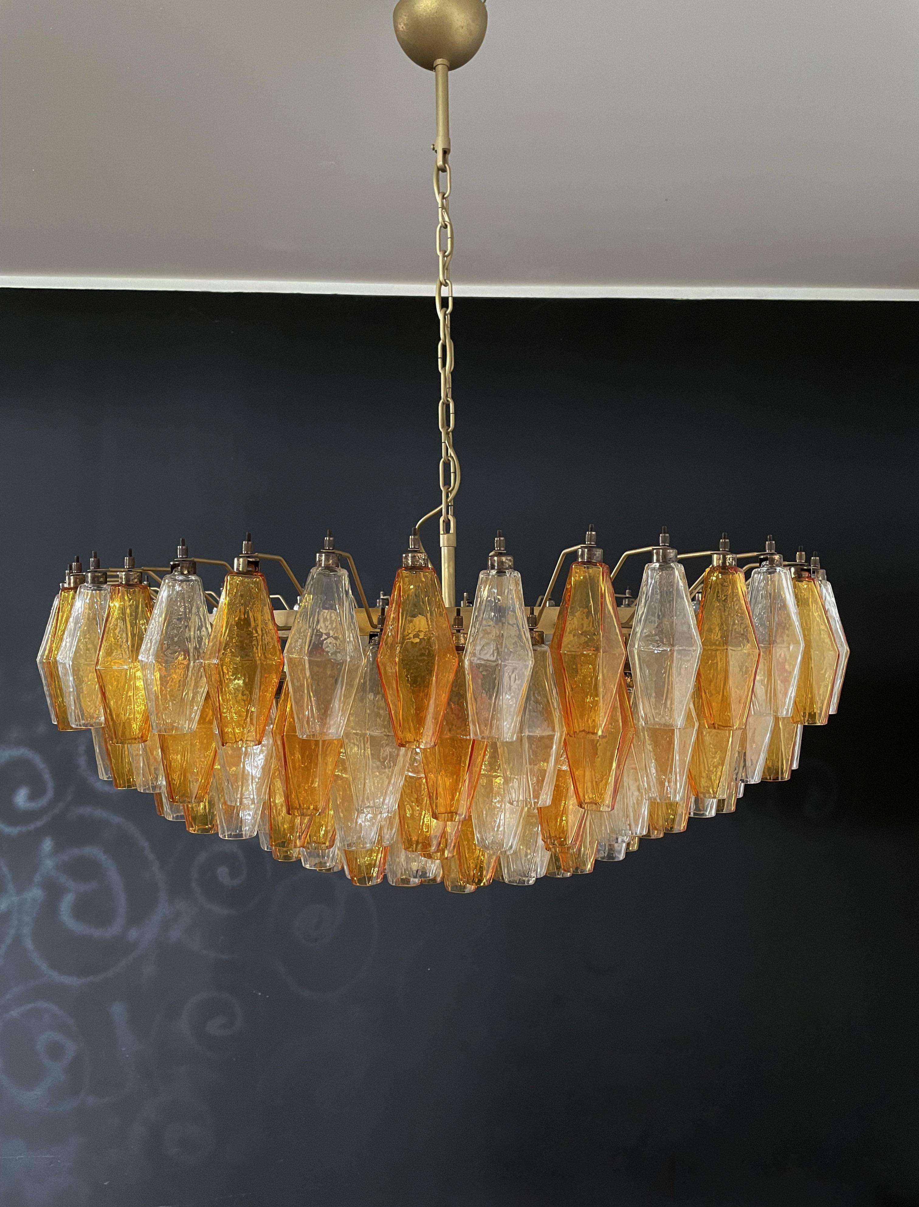 20th Century Amber & Clear POLIEDRI Murano Glass Chandelier For Sale