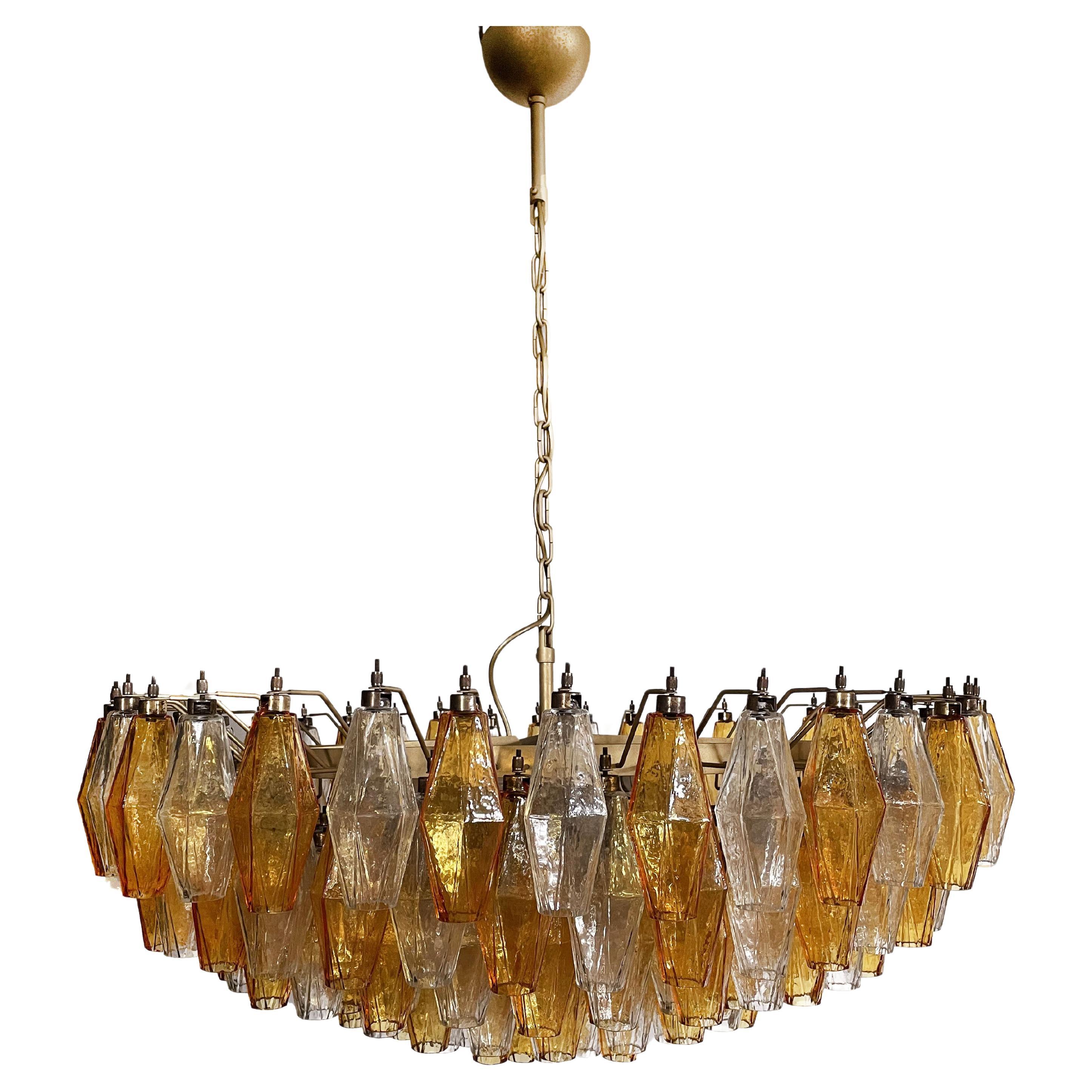 Lustre en verre de Murano ambre et transparent POLIEDRI