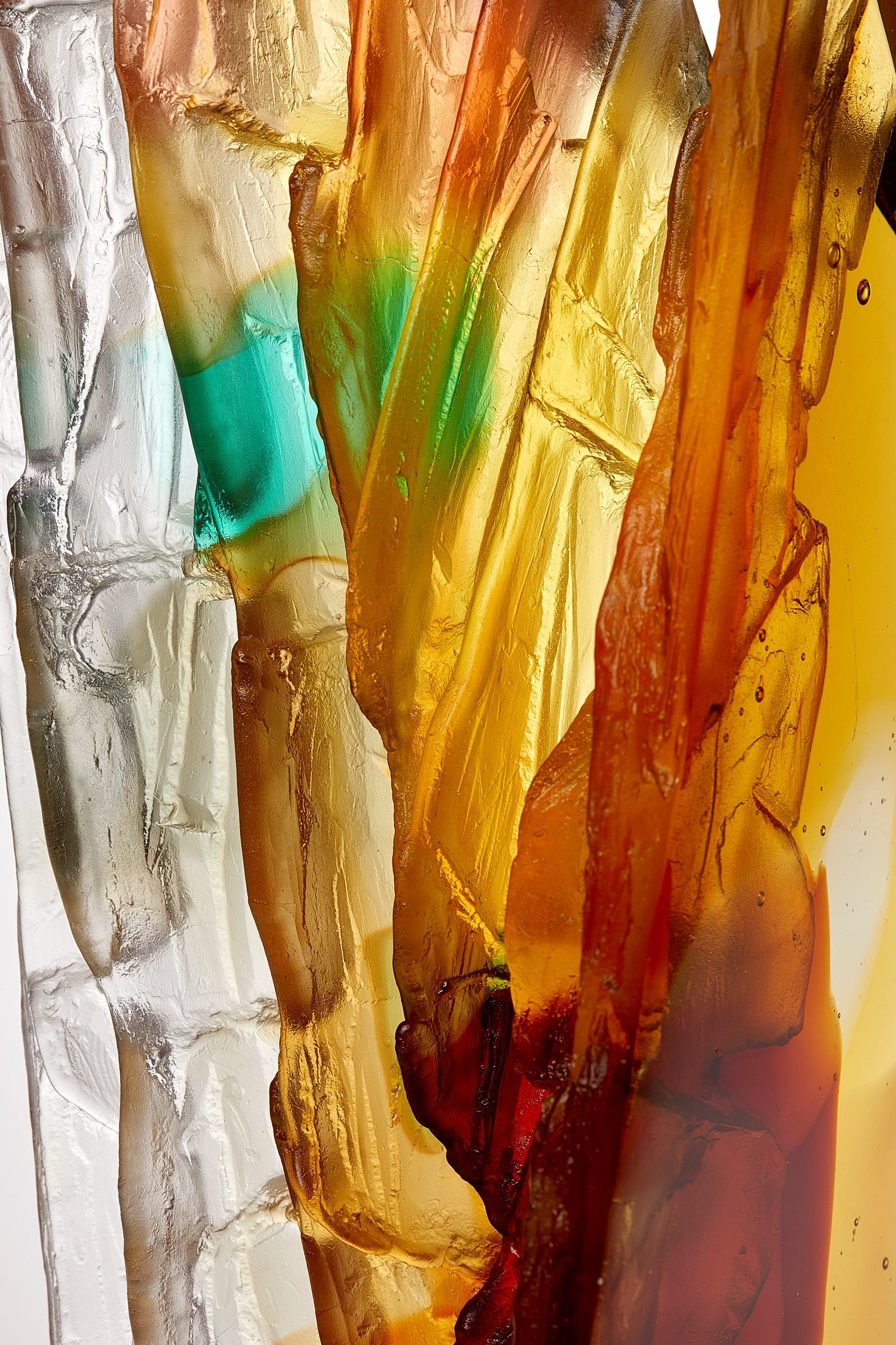British Amber Cliff, dark amber & green cliff inspired glass sculpture by Crispian Heath