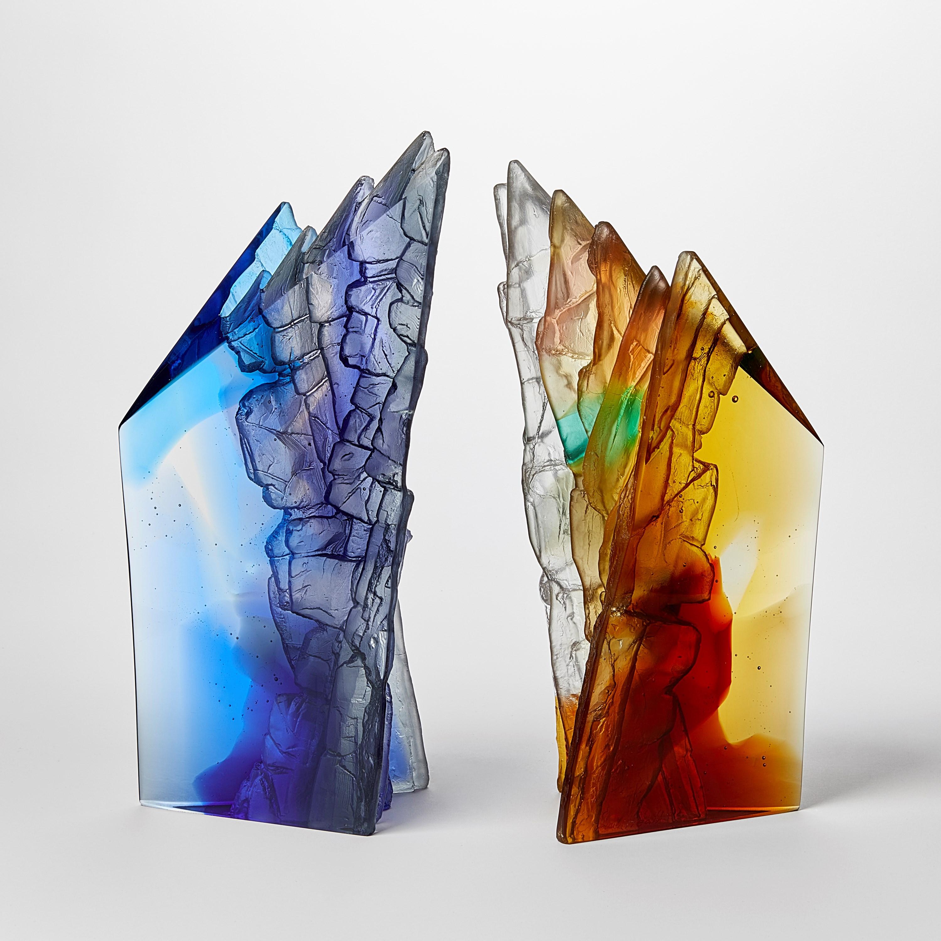 Hand-Crafted Amber Cliff, dark amber & green cliff inspired glass sculpture by Crispian Heath