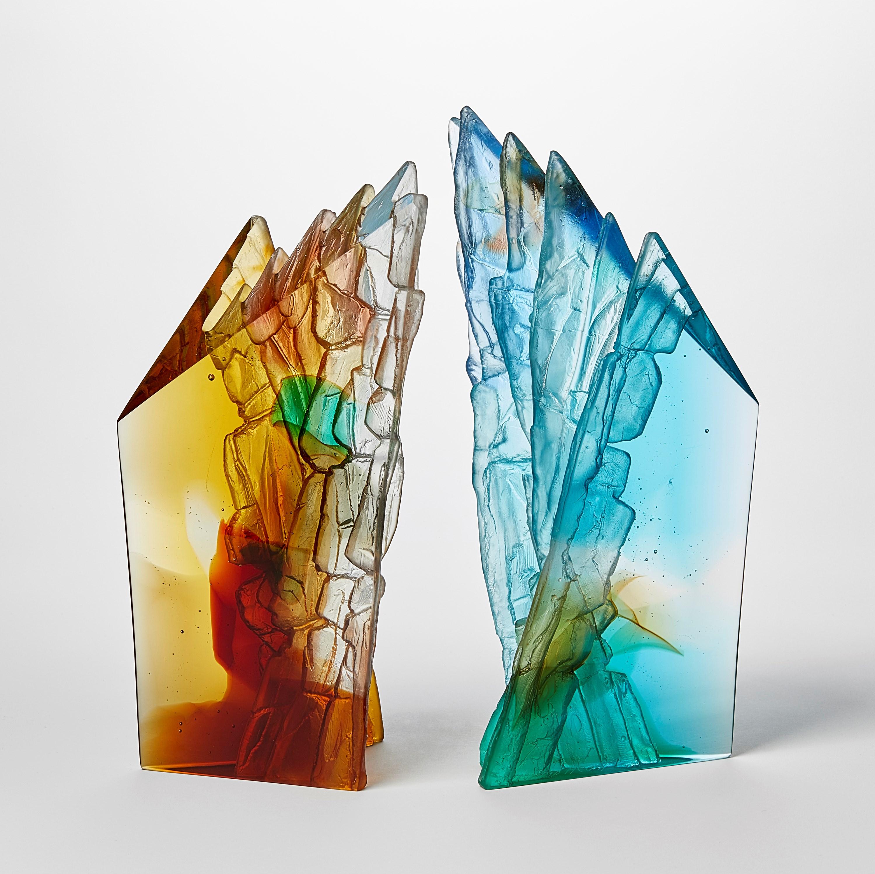 Amber Cliff, dark amber & green cliff inspired glass sculpture by Crispian Heath In New Condition In London, GB