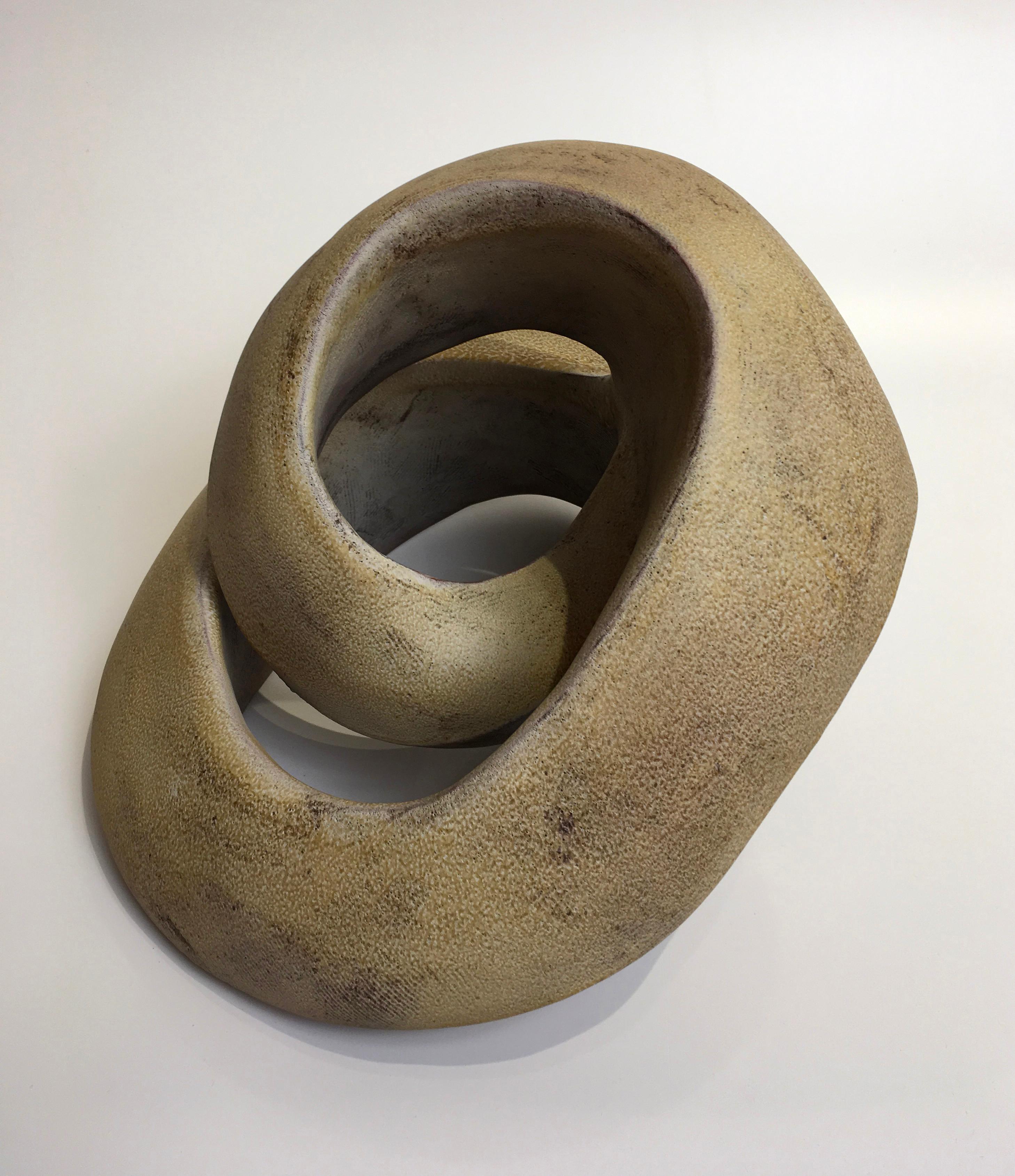 Modern Amber Coil, Hand Built Ceramic Sculptural Organic Form in Subtle Earth Tones For Sale