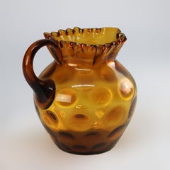 Amber Coinspot Amber Glass Juice Pitcher with Ruffled Rim 20thC