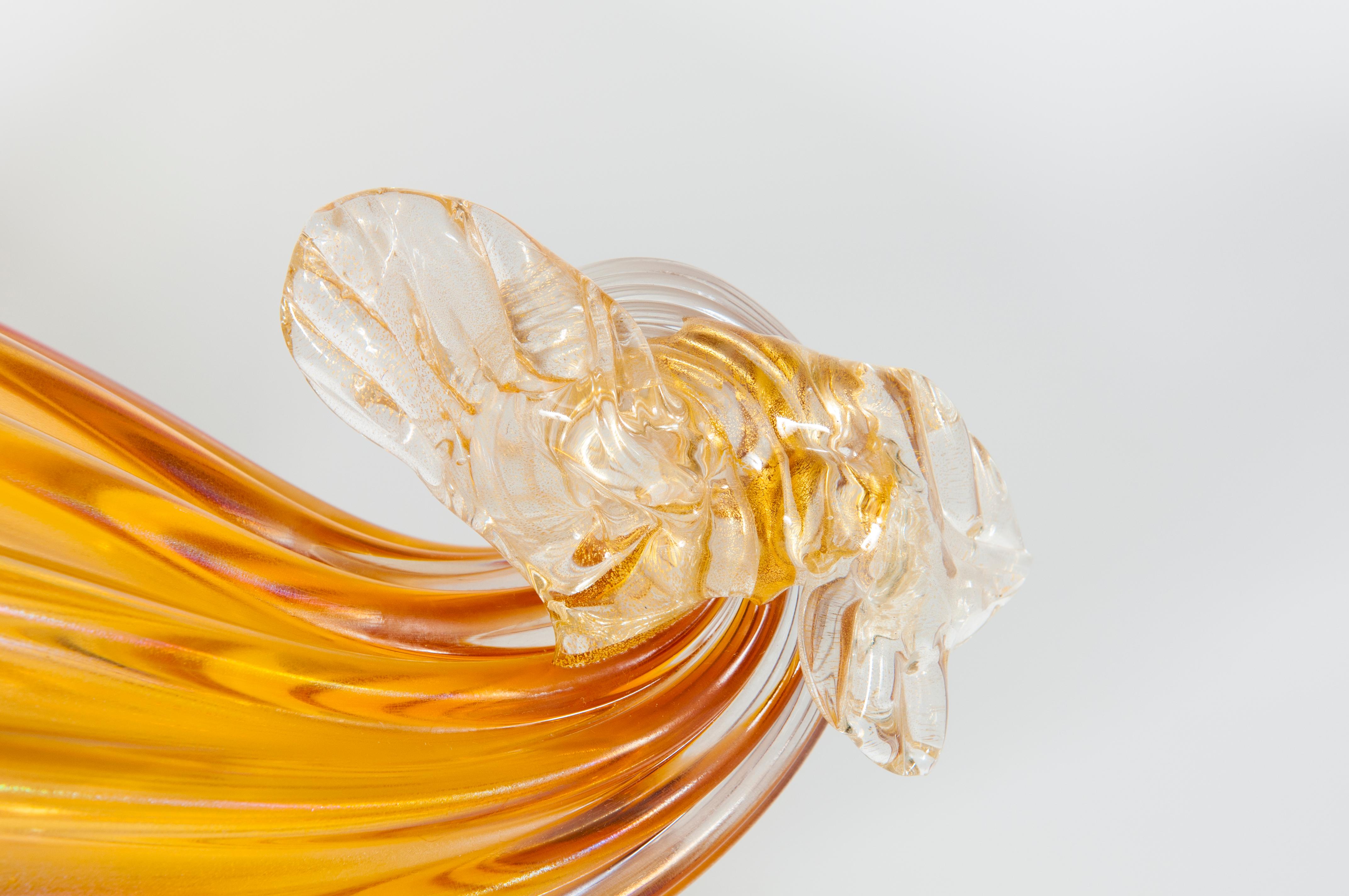 Italian Amber-Color Cornucopia Sculpture in Blown Murano Glass 1990s Italy For Sale
