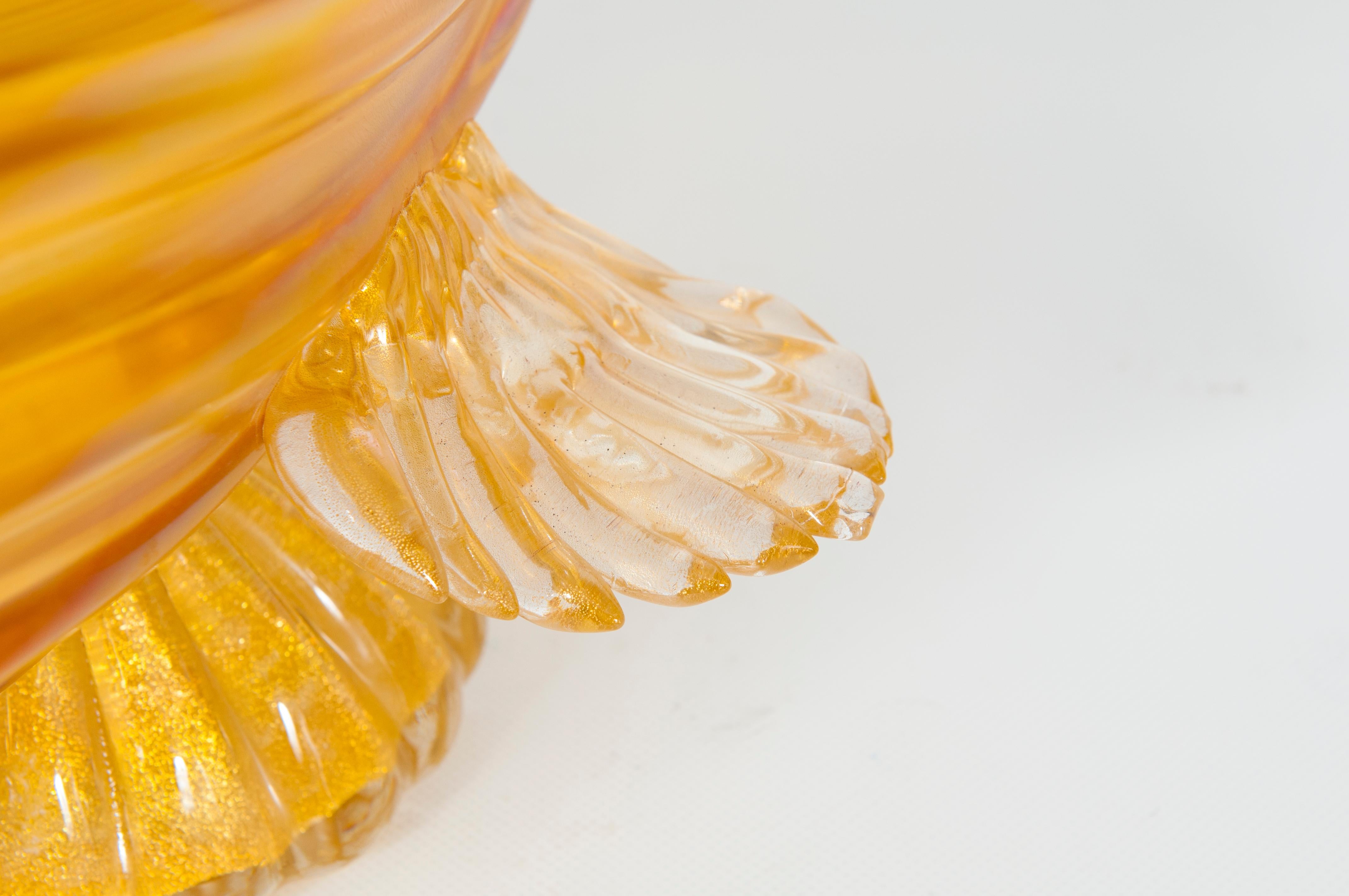 Hand-Crafted Amber-Color Cornucopia Sculpture in Blown Murano Glass 1990s Italy For Sale