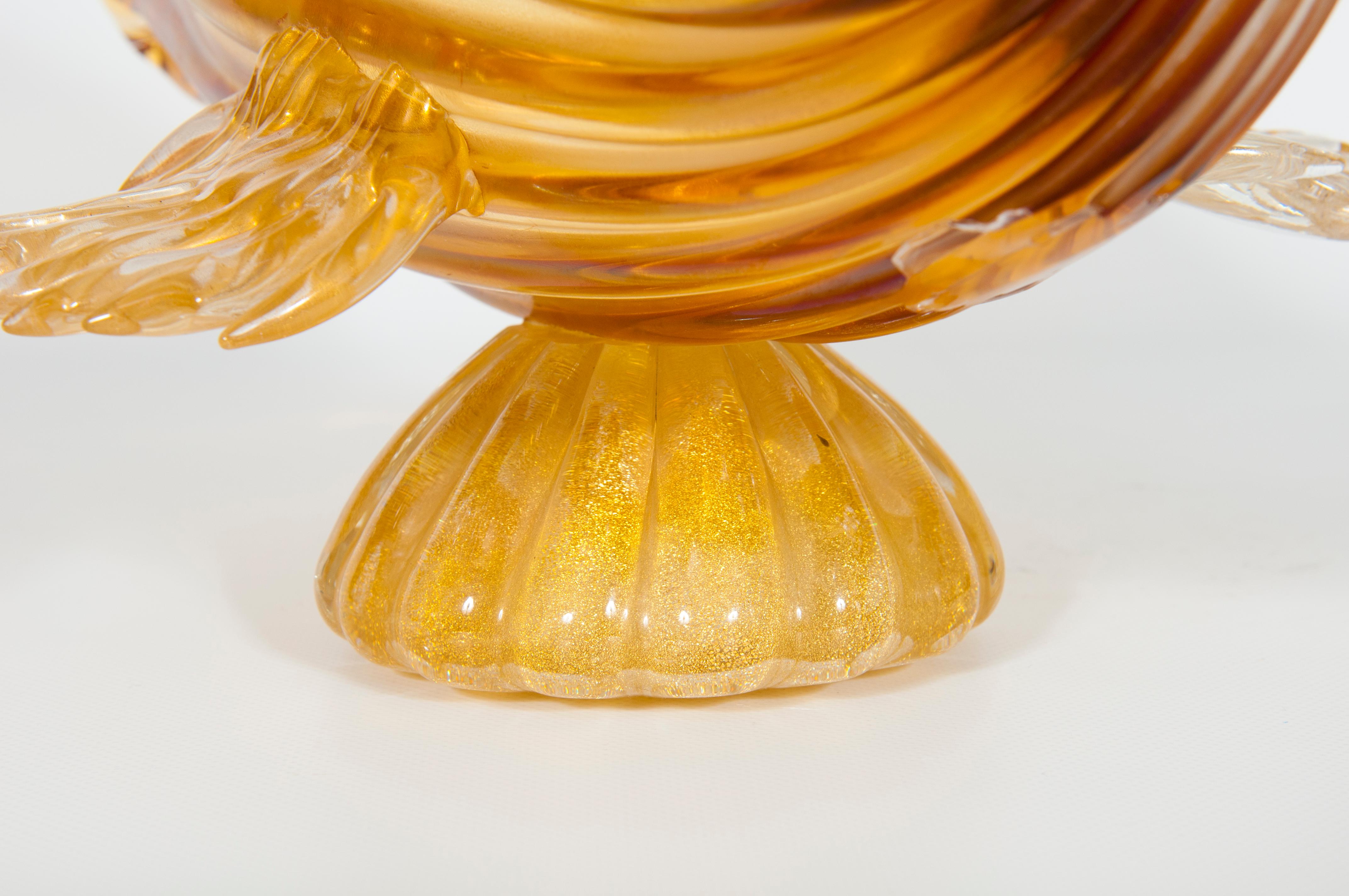 Late 20th Century Amber-Color Cornucopia Sculpture in Blown Murano Glass 1990s Italy For Sale