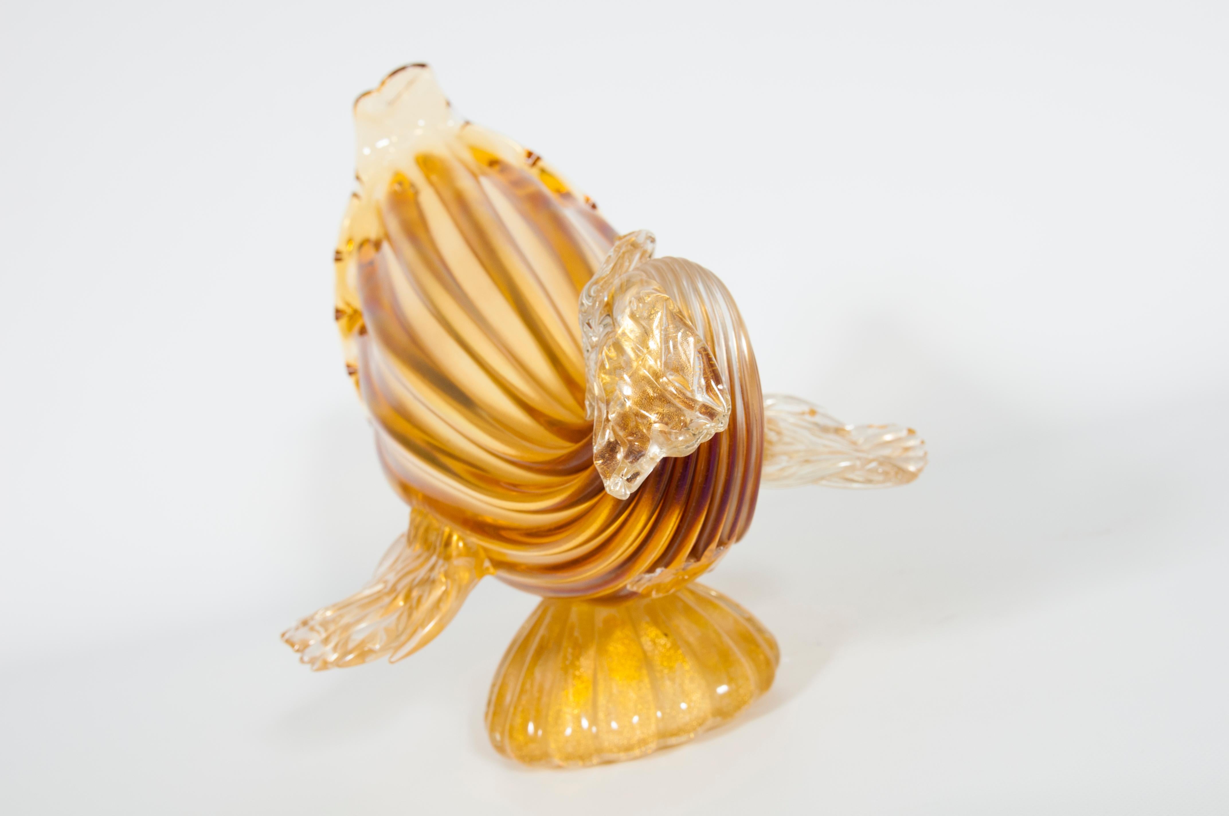 Art Glass Amber-Color Cornucopia Sculpture in Blown Murano Glass 1990s Italy For Sale