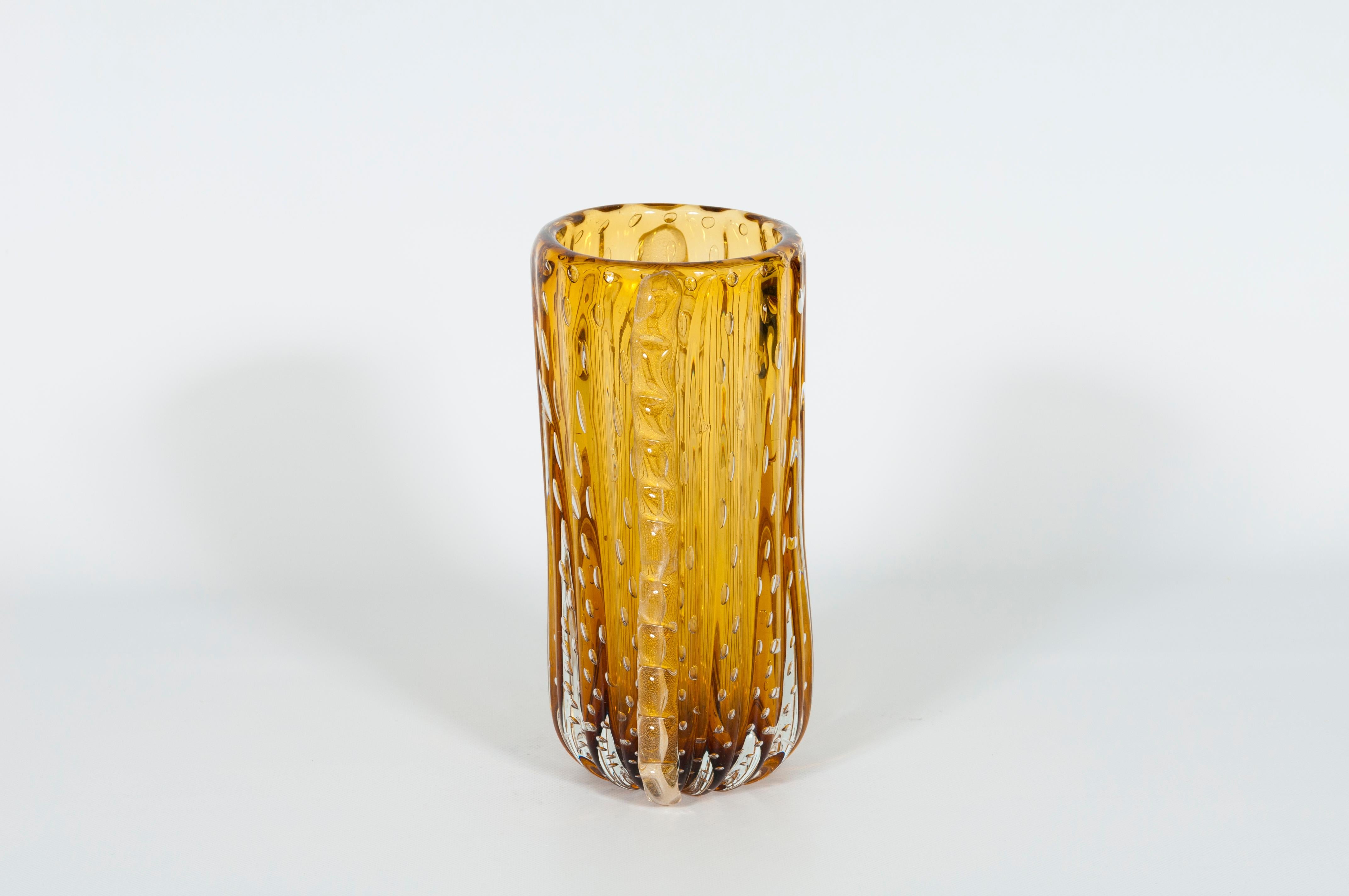 Amber Color Murano Glass Bubble Vase with Morise Attributed to Donà, 1980s Italy For Sale 3