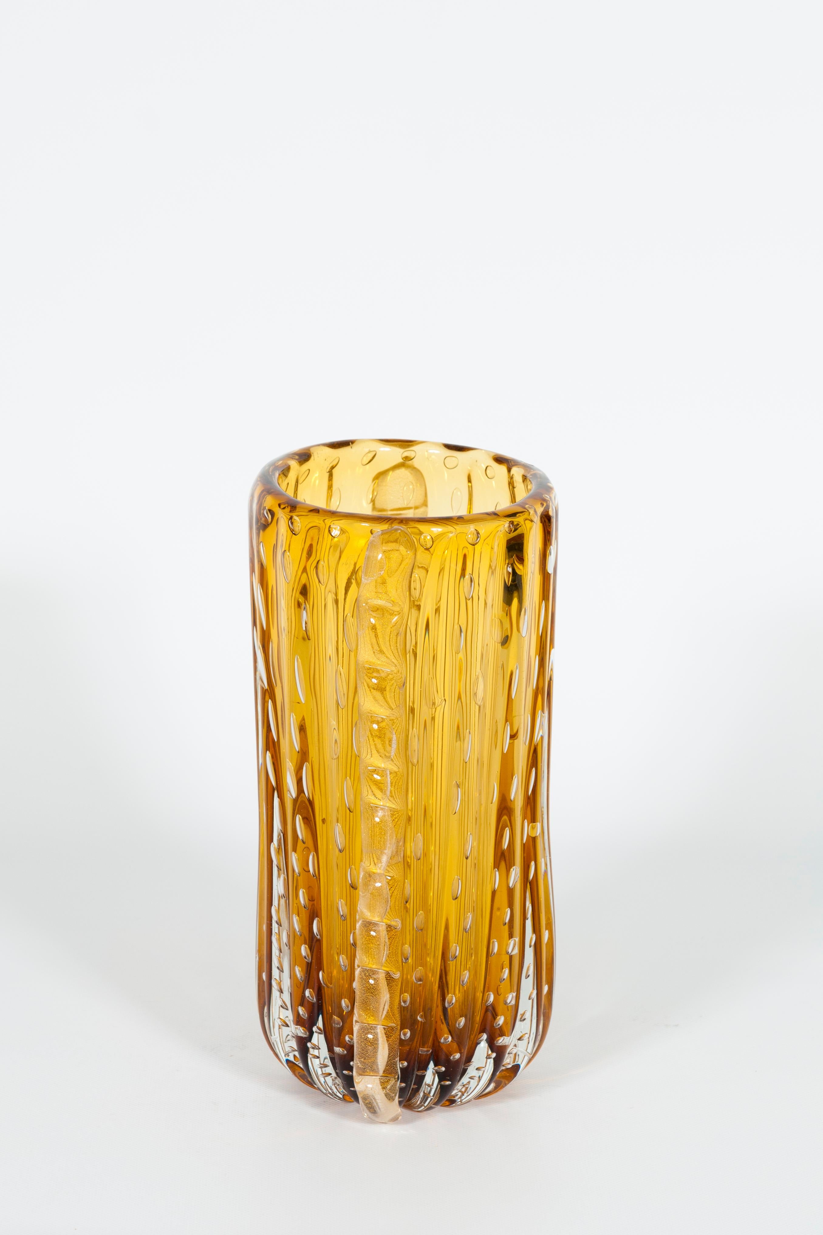 Amber Color Murano Glass Bubble Vase with Morise Attributed to Donà, 1980s Italy For Sale 1