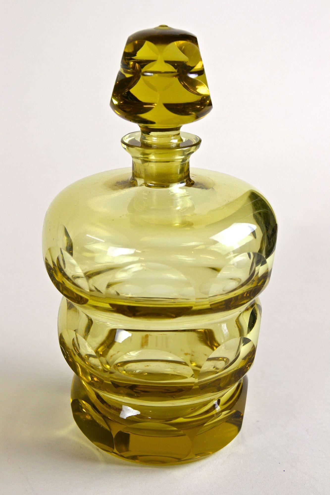 Amber-Colored Art Deco Glass Bottle with Lid, Bohemia circa 1930 9