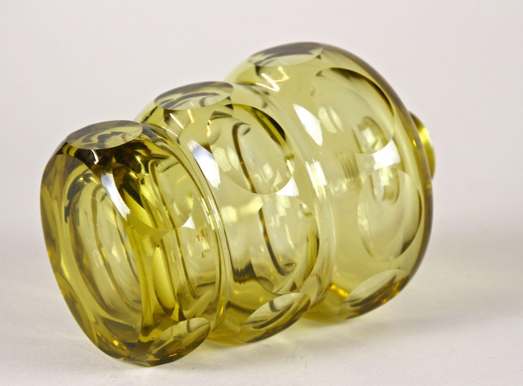 Amber-Colored Art Deco Glass Bottle with Lid, Bohemia circa 1930 11