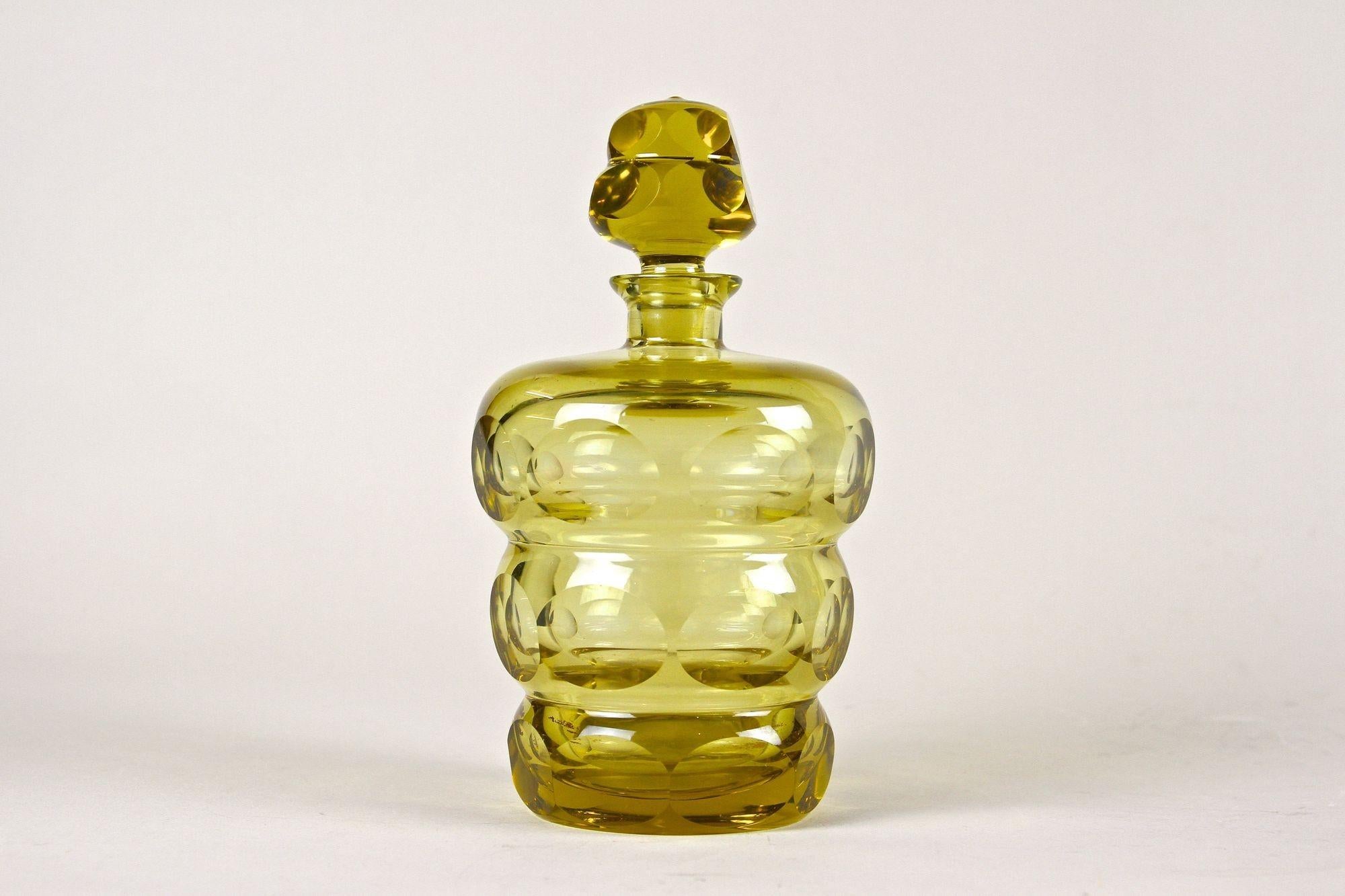 Amber-Colored Art Deco Glass Bottle with Lid, Bohemia circa 1930 1