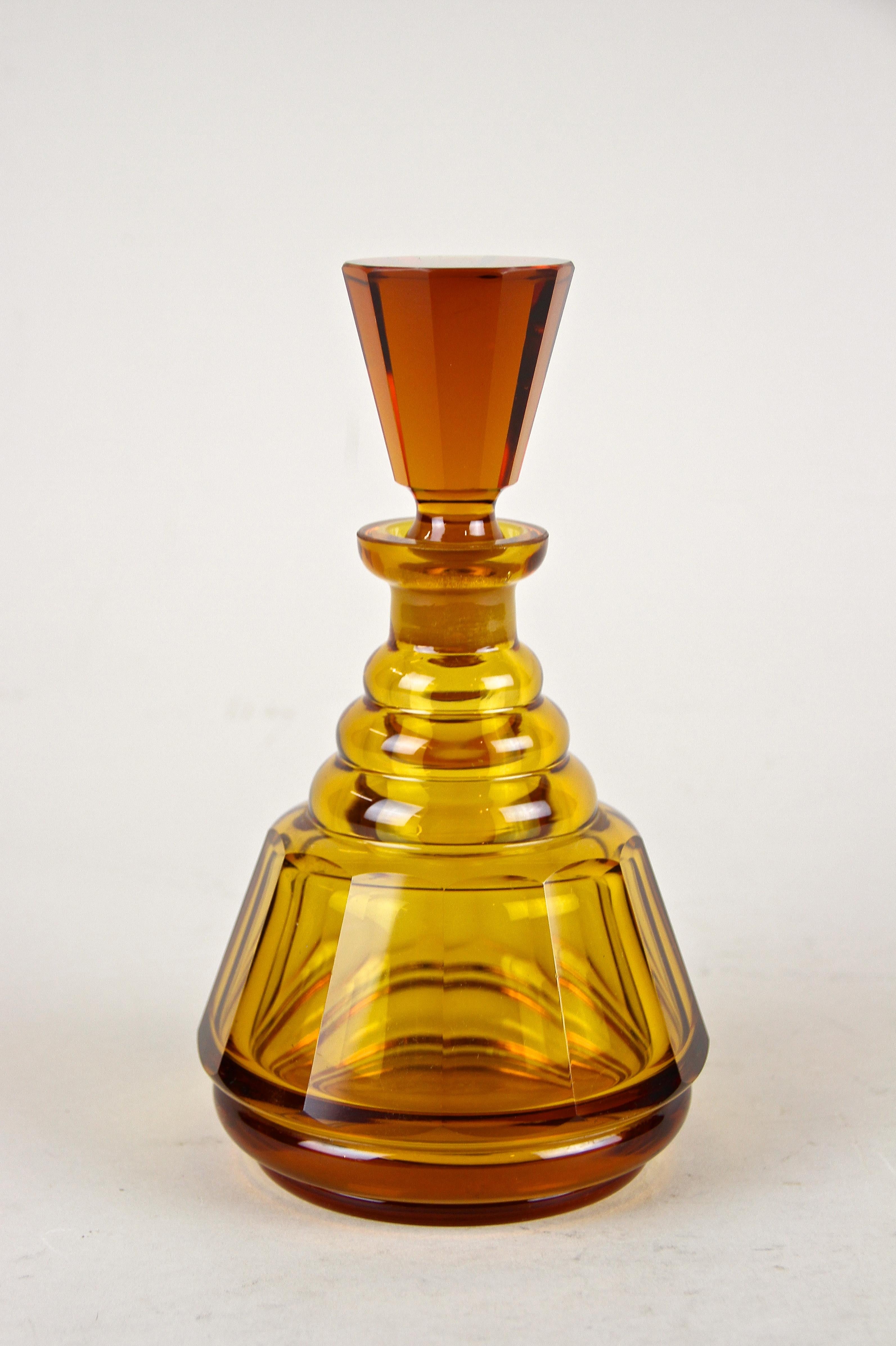 Amber-Colored Art Deco Glass Bottle with Stopper, Austria, circa 1920 5