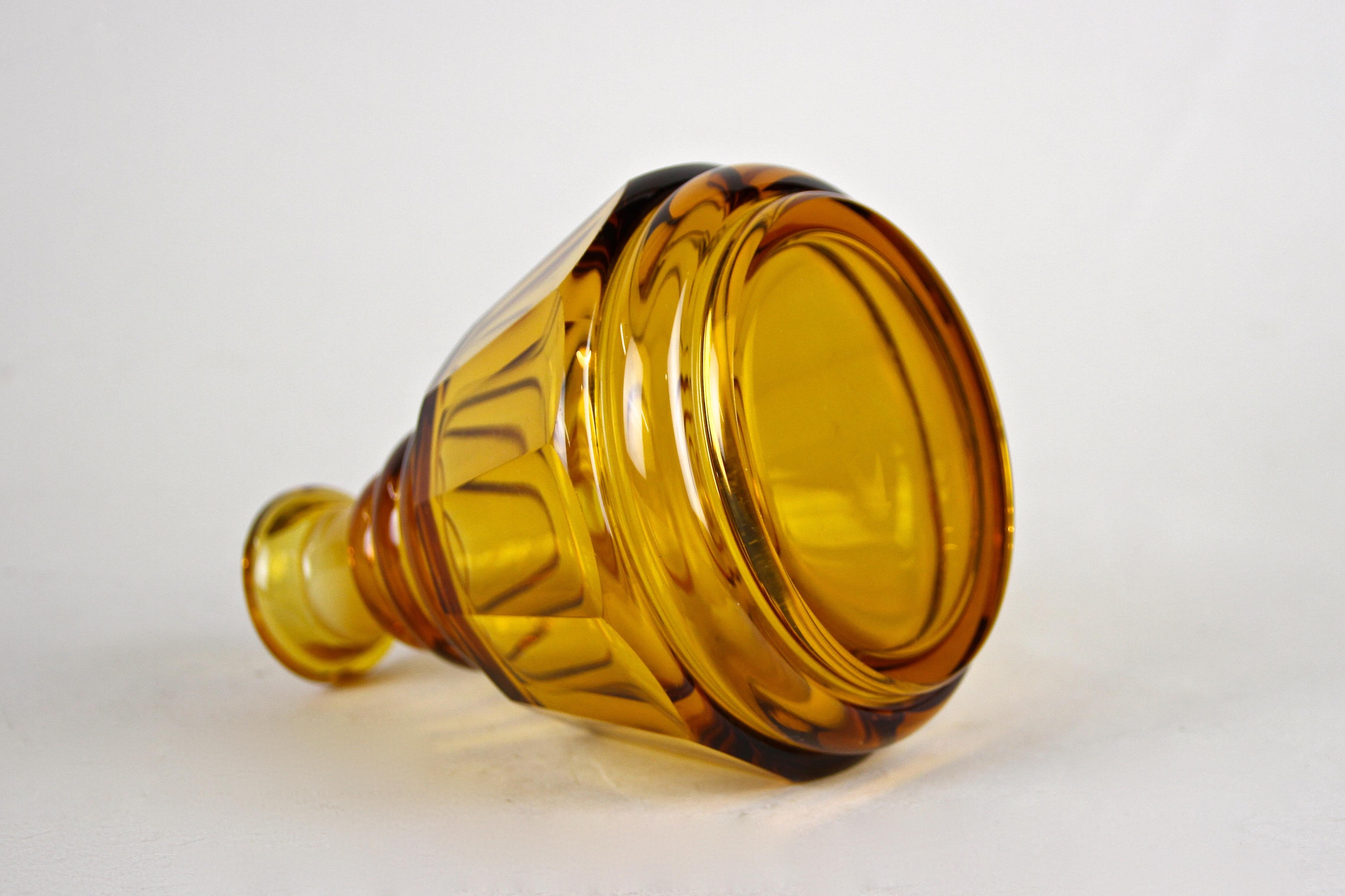 Amber-Colored Art Deco Glass Bottle with Stopper, Austria, circa 1920 6