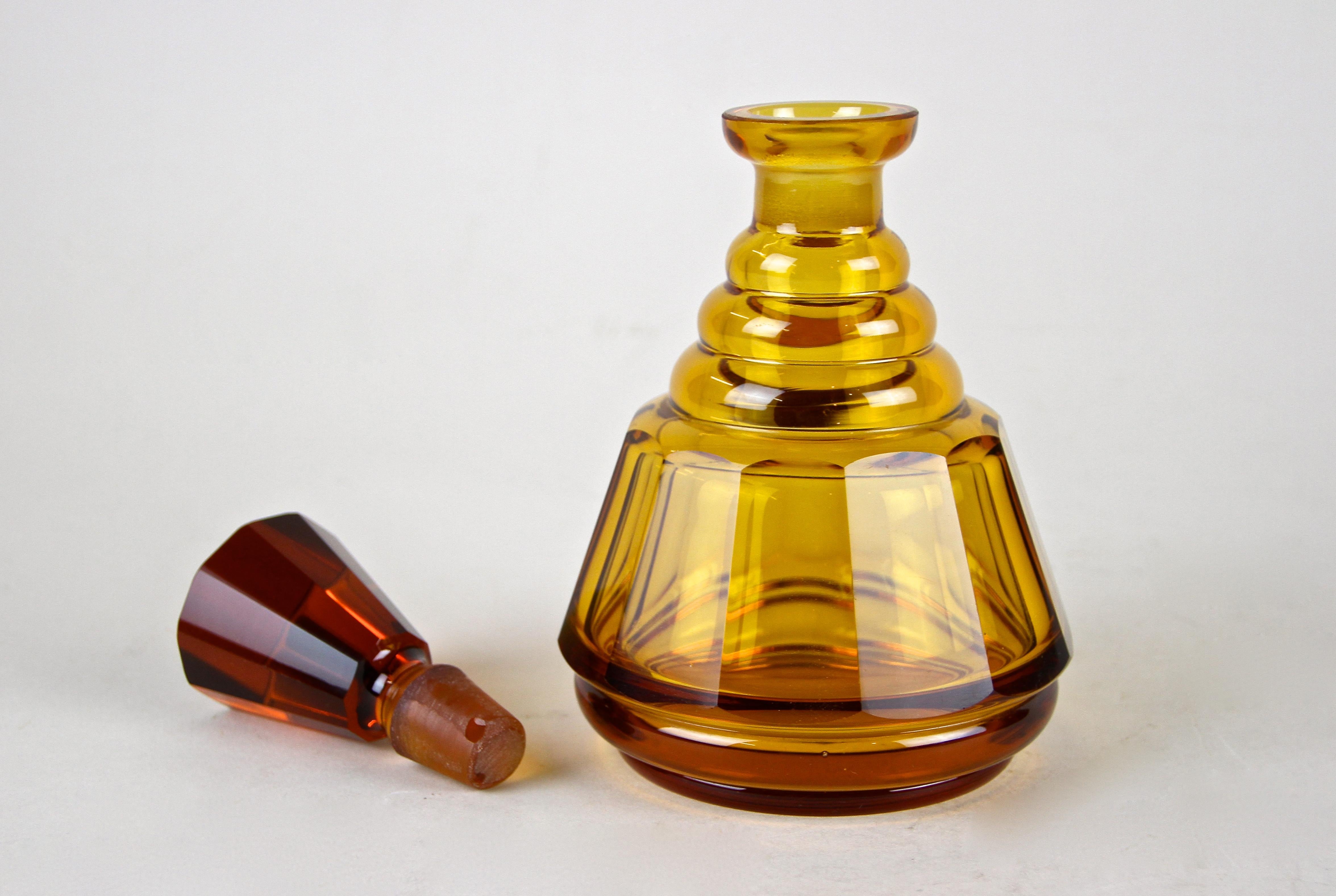 Amber-Colored Art Deco Glass Bottle with Stopper, Austria, circa 1920 7