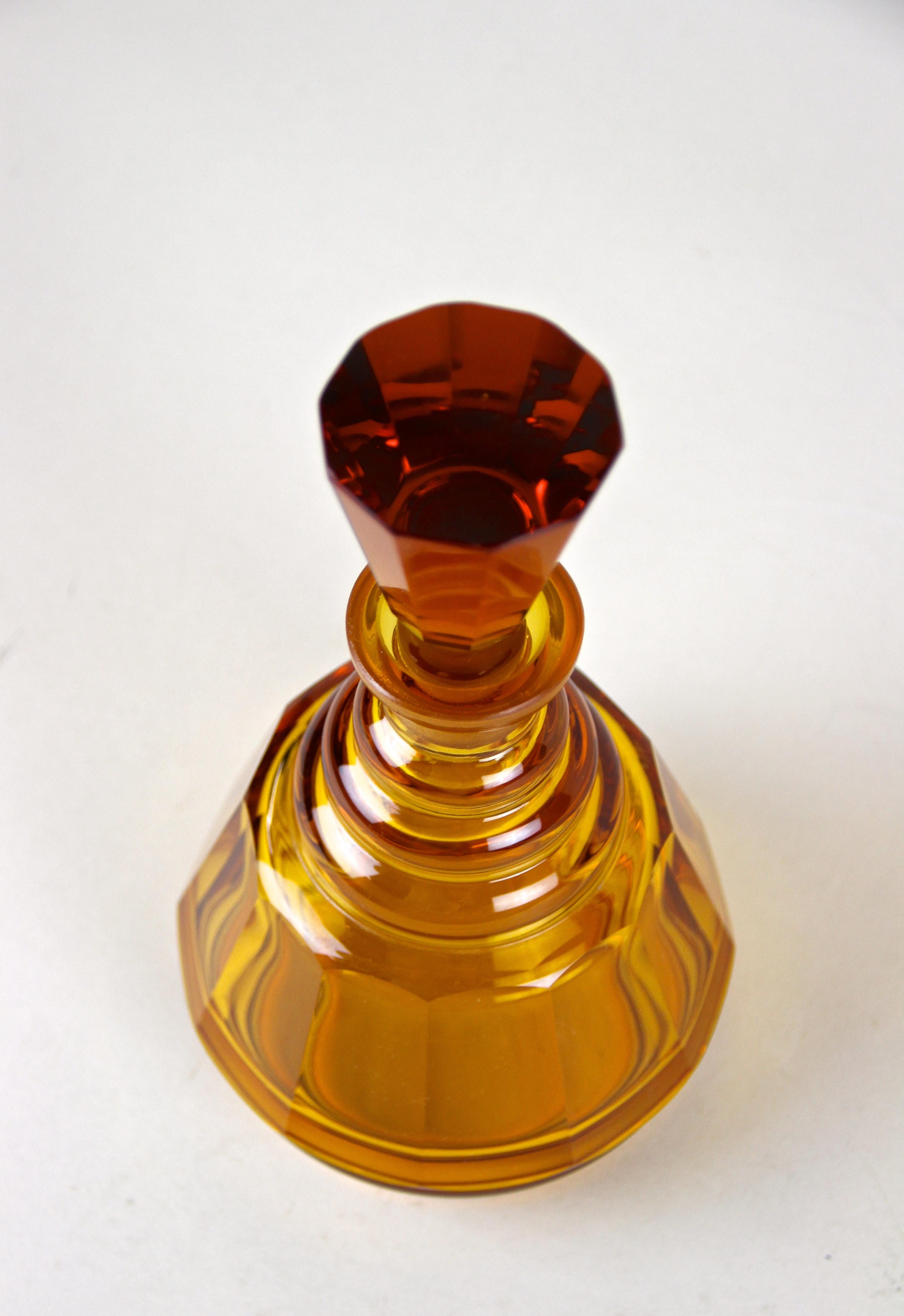 Amber-Colored Art Deco Glass Bottle with Stopper, Austria, circa 1920 9