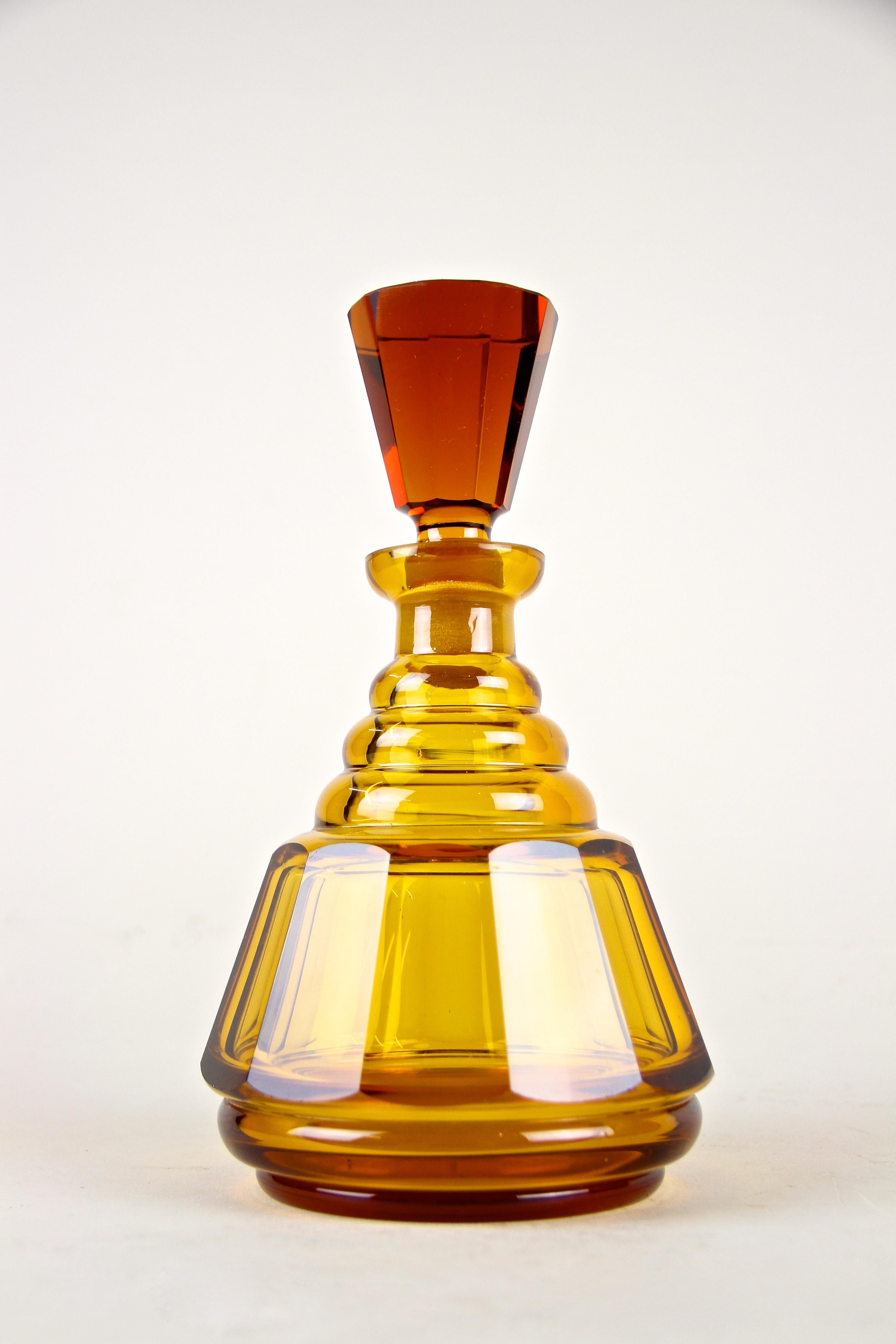 Austrian Amber-Colored Art Deco Glass Bottle with Stopper, Austria, circa 1920