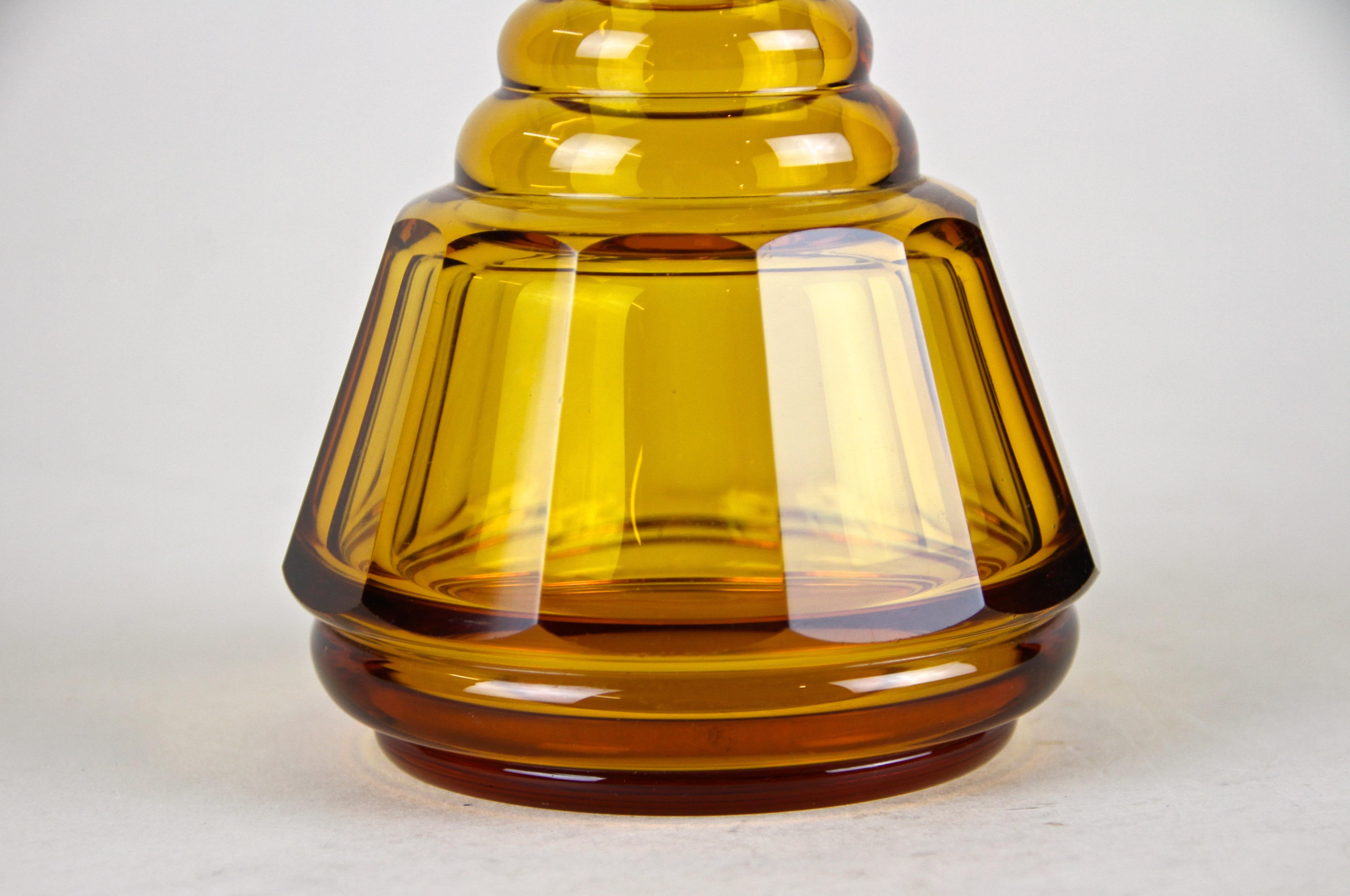 Amber-Colored Art Deco Glass Bottle with Stopper, Austria, circa 1920 1