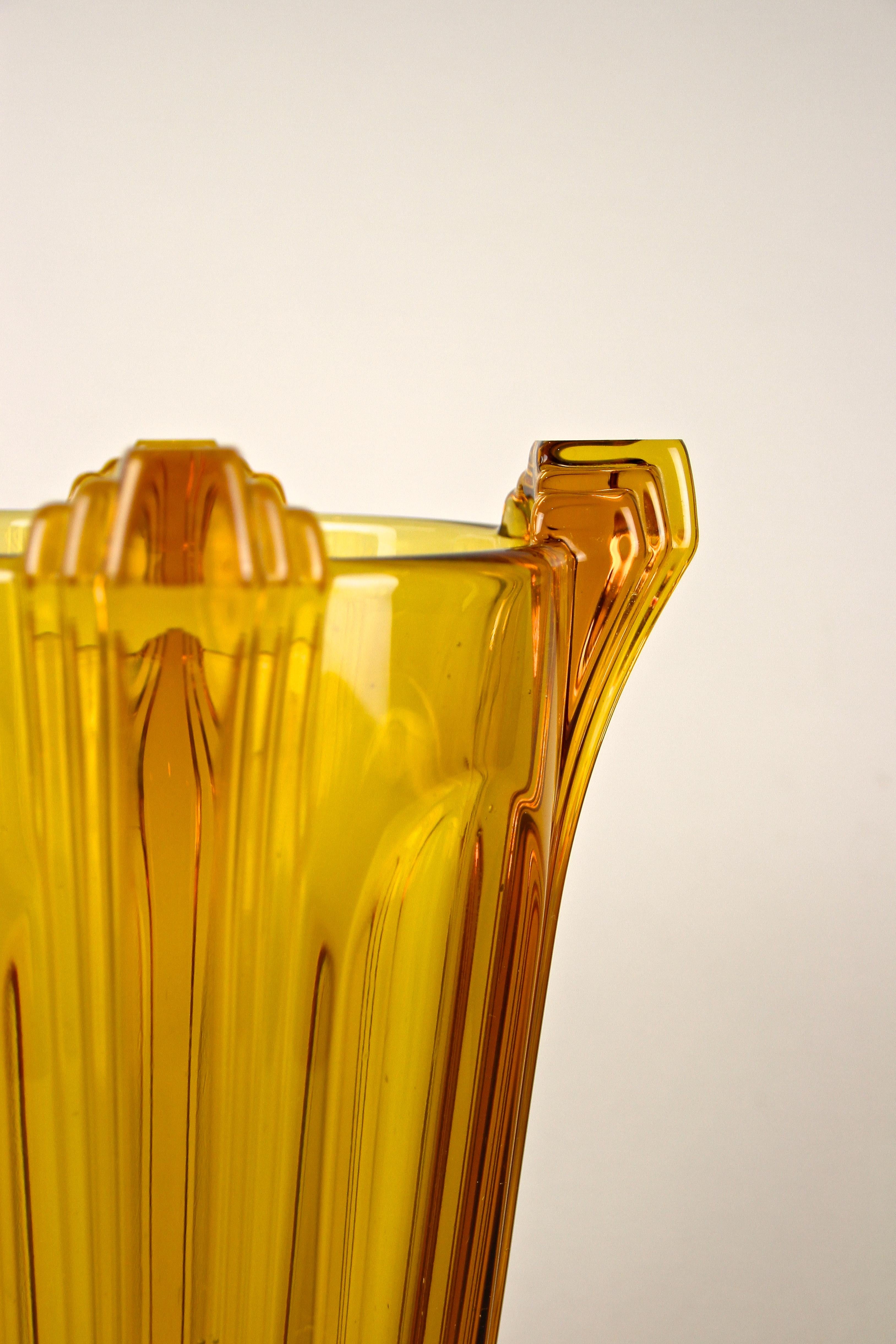 Amber Colored Art Deco Glass Vase, Austria, circa 1920 6