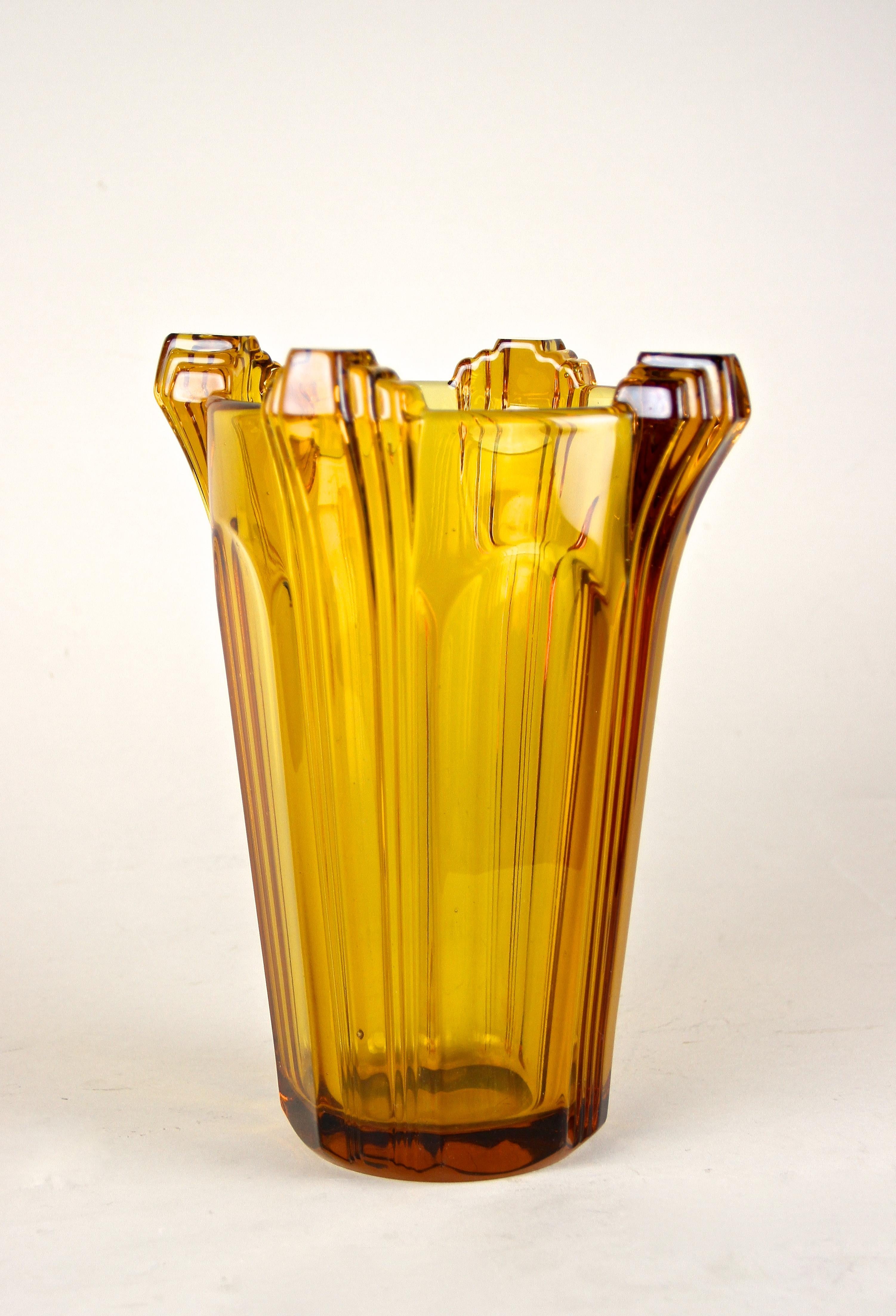 Austrian Amber Colored Art Deco Glass Vase, Austria, circa 1920