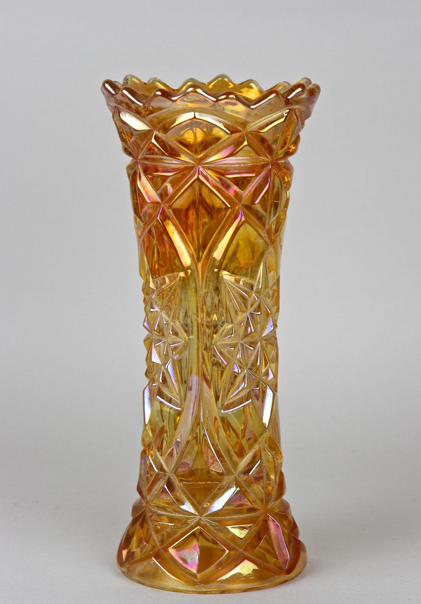 Amber Colored Art Deco Glass Vase - Iridescent, Bohemia circa 1920 For Sale 5