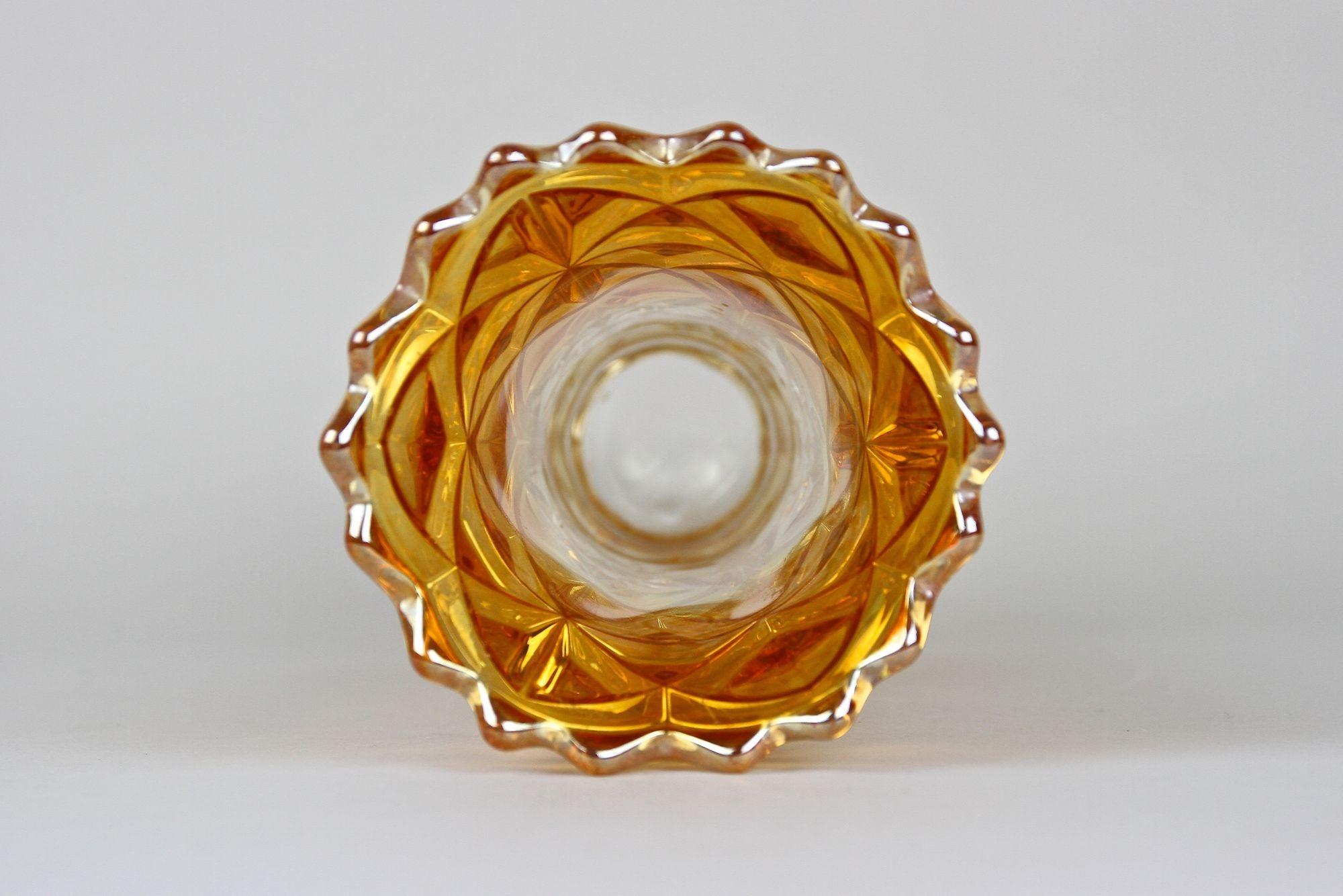 Amber Colored Art Deco Glass Vase - Iridescent, Bohemia circa 1920 For Sale 8