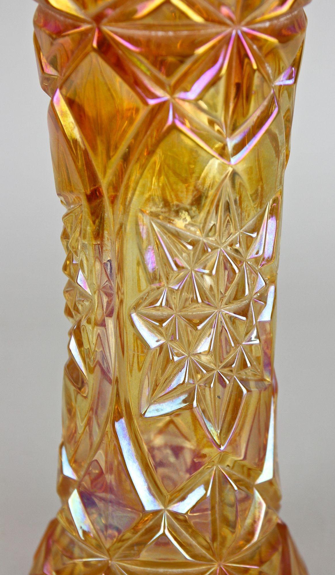 Amber Colored Art Deco Glass Vase - Iridescent, Bohemia circa 1920 For Sale 12
