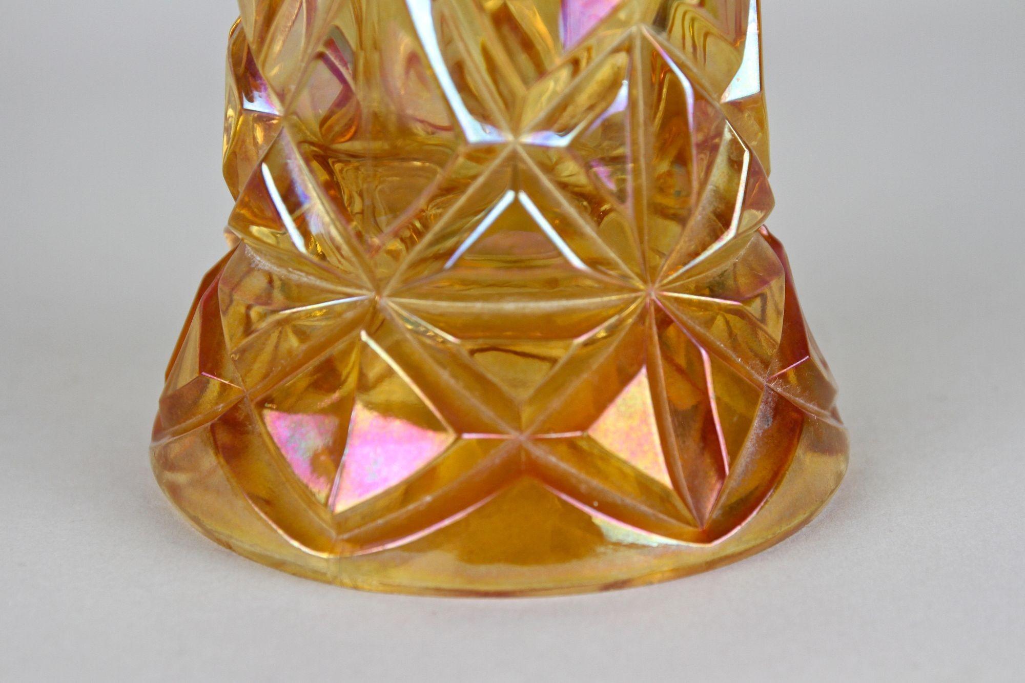 Amber Colored Art Deco Glass Vase - Iridescent, Bohemia circa 1920 For Sale 13