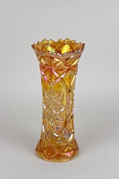 Amber Colored Art Deco Glass Vase - Iridescent, Bohemia circa 1920
