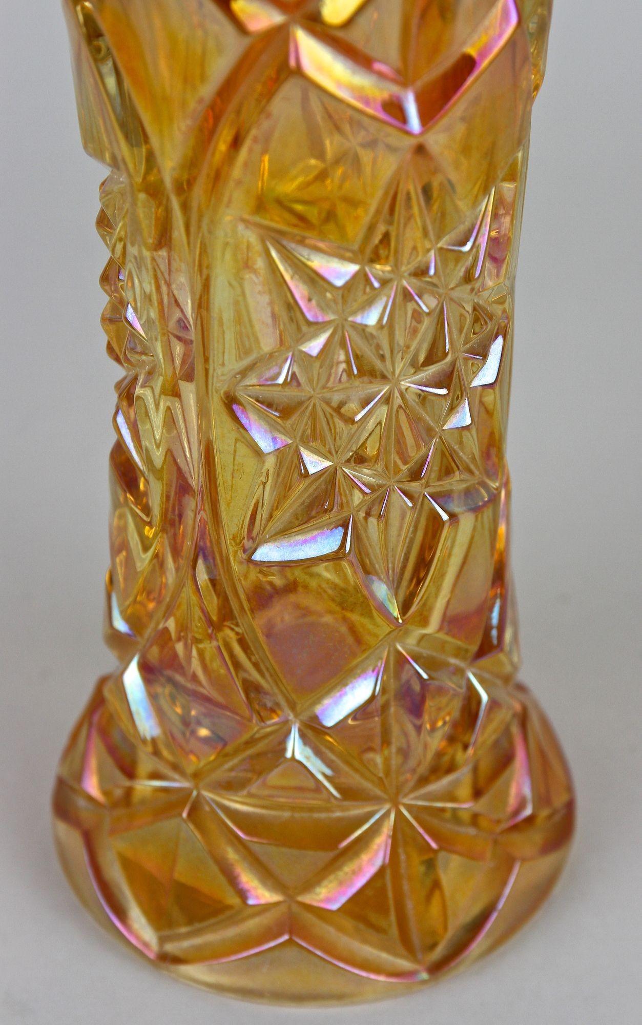 Amber Colored Art Deco Glass Vase - Iridescent, Bohemia circa 1920 For Sale 4