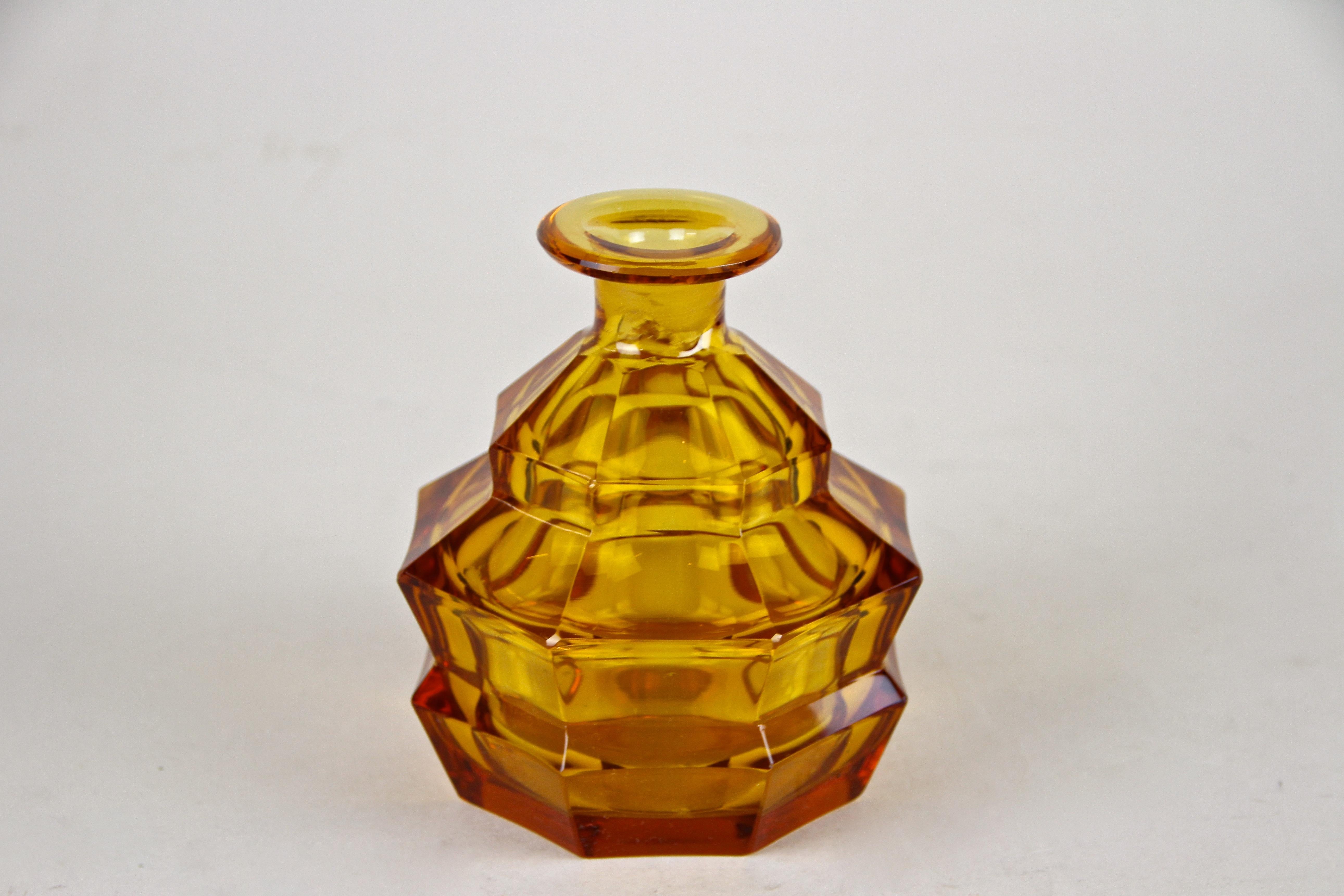 Amber-Colored Glass Bottle with Stopper Art Deco, Austria, circa 1920 3