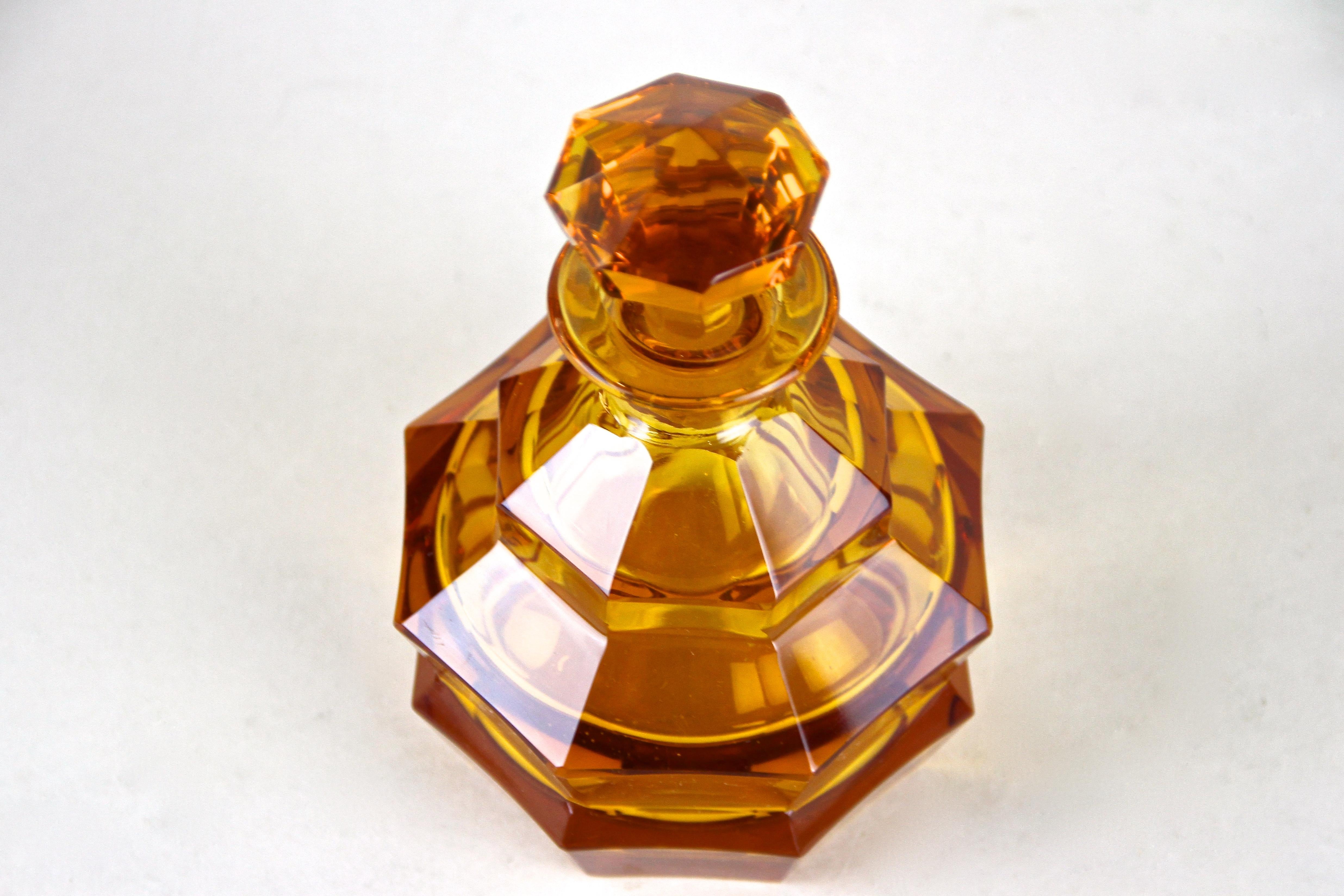Austrian Amber-Colored Glass Bottle with Stopper Art Deco, Austria, circa 1920