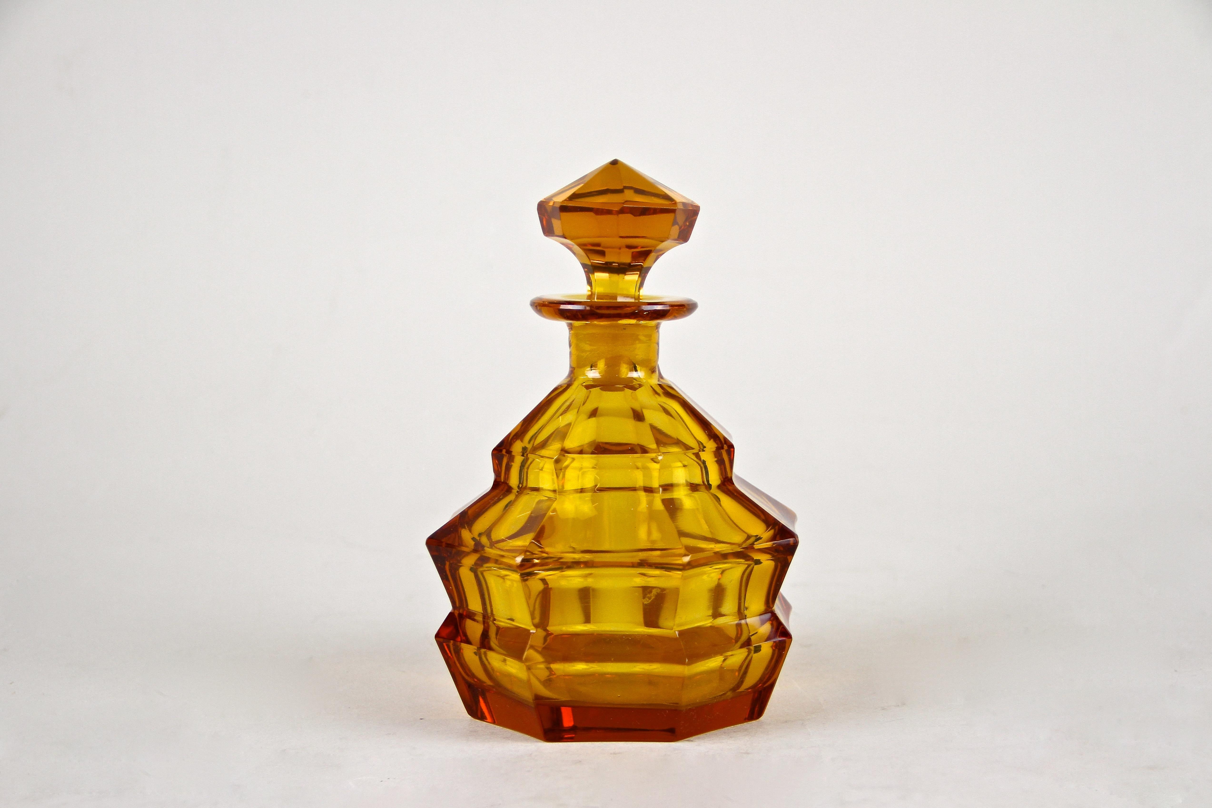 20th Century Amber-Colored Glass Bottle with Stopper Art Deco, Austria, circa 1920