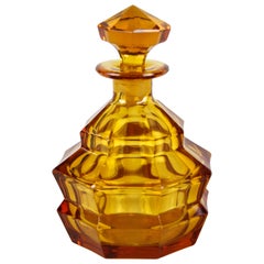 Antique Amber-Colored Glass Bottle with Stopper Art Deco, Austria, circa 1920