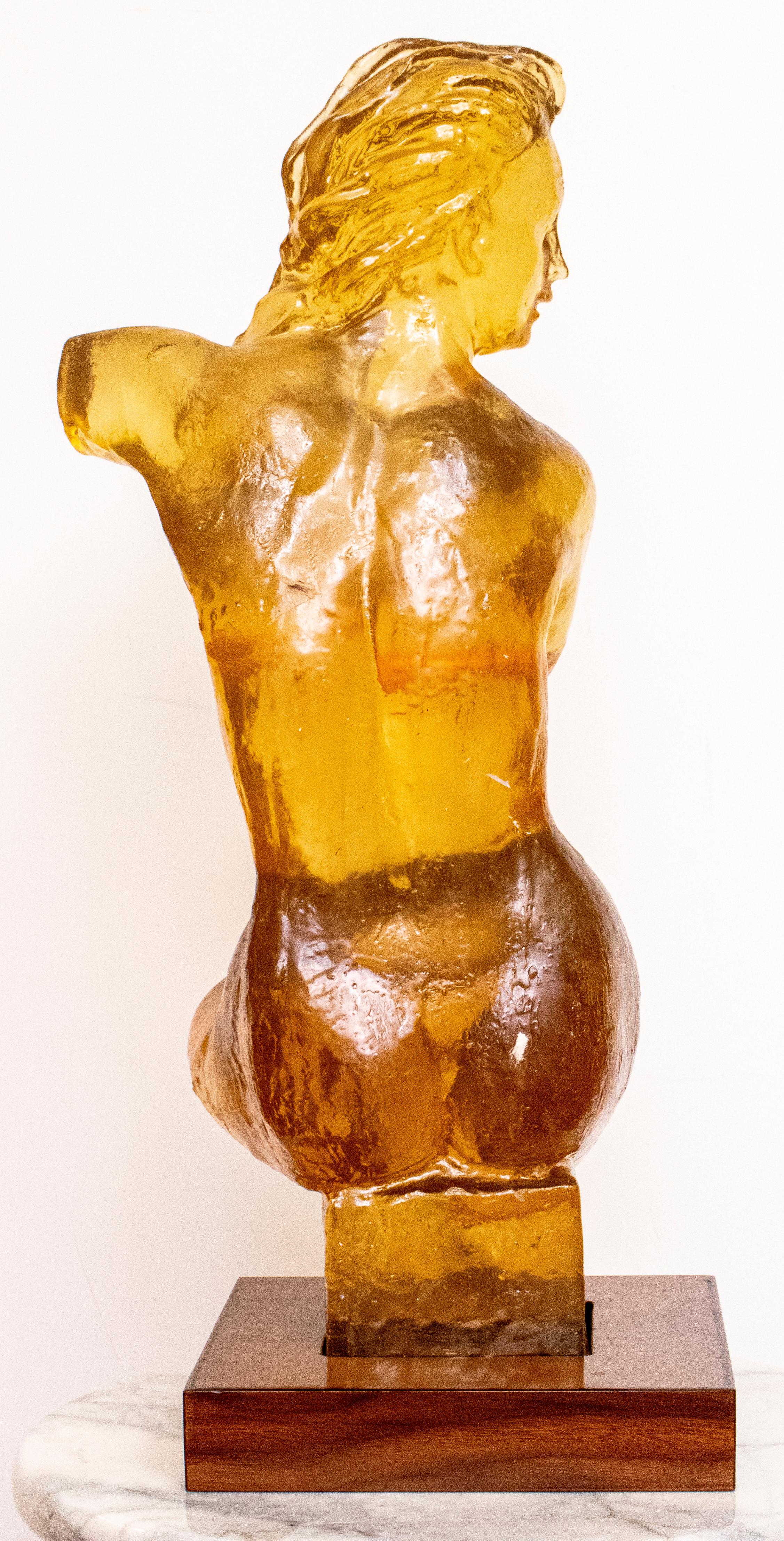 Mid-Century Modern Amber Colored Resin Sculpture of a Female Bust by Dorothy Thorpe