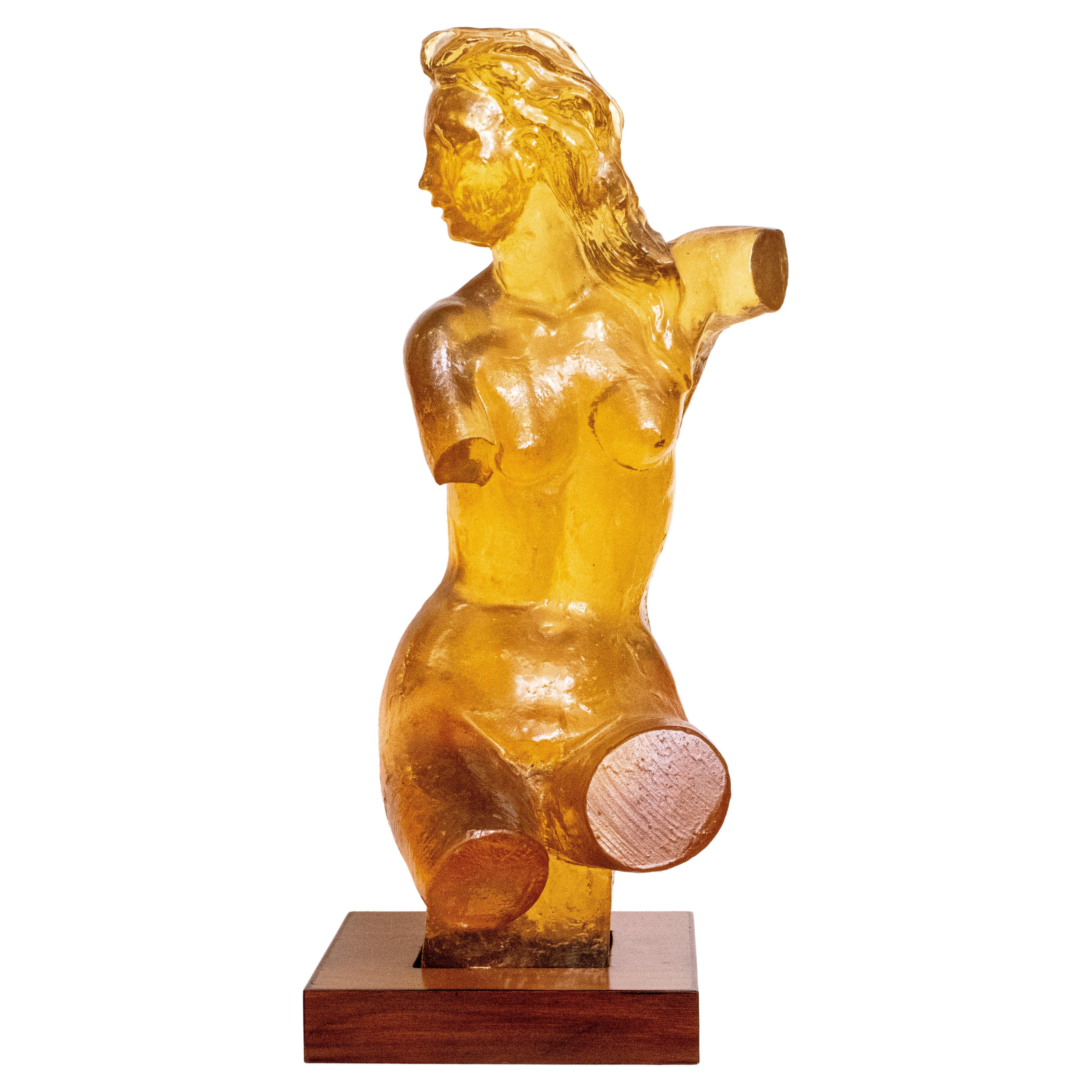 Amber Colored Resin Sculpture of a Female Bust by Dorothy Thorpe