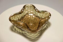 Amber Murano Glass Bowl, Mid-Century Modern, Italy, 1960s, Gold Flecks