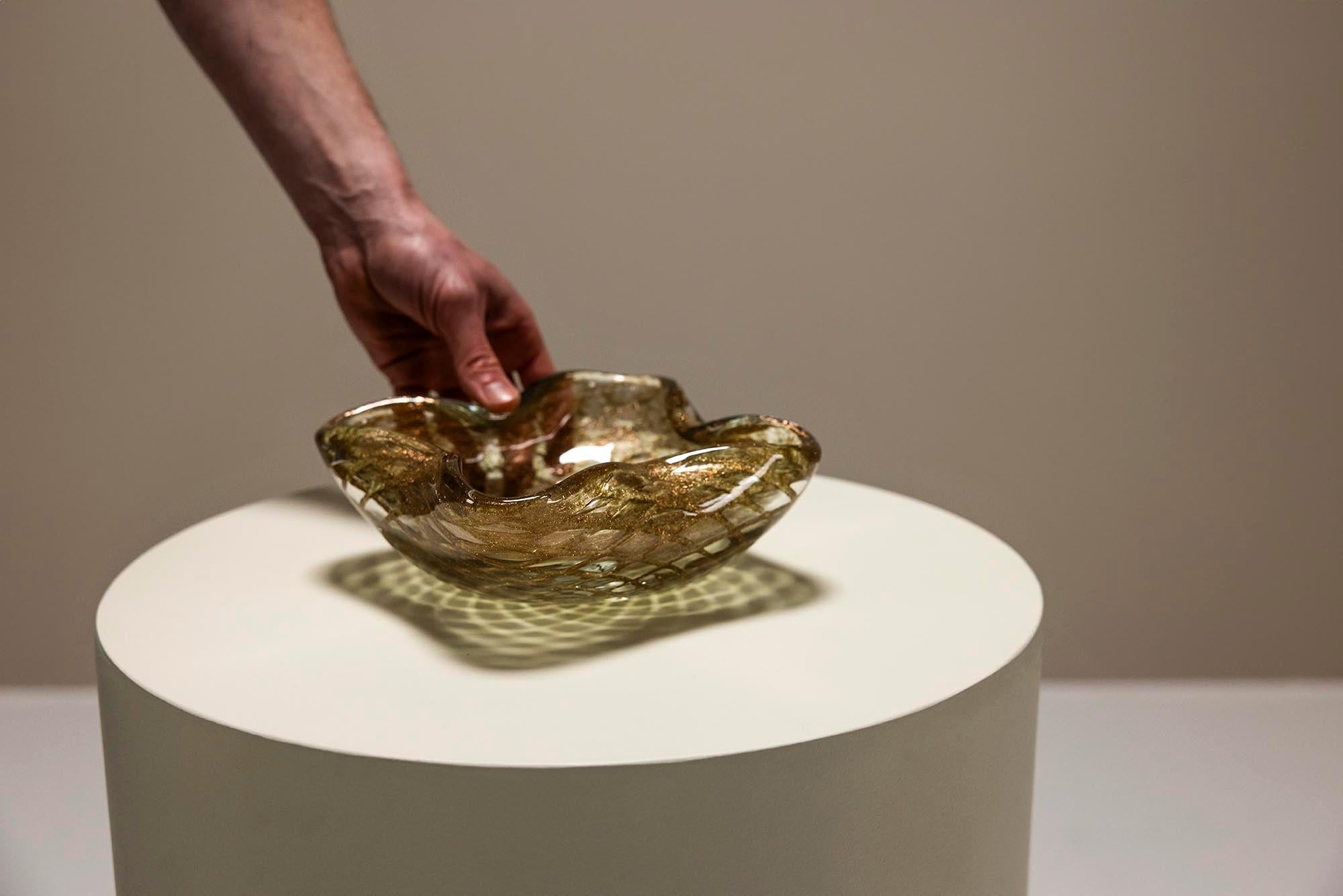 Amber-colored Murano Glass Bowl, Italy 1960s For Sale 1