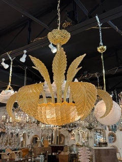 Amber Colored Murano Glass Leaf Chandelier