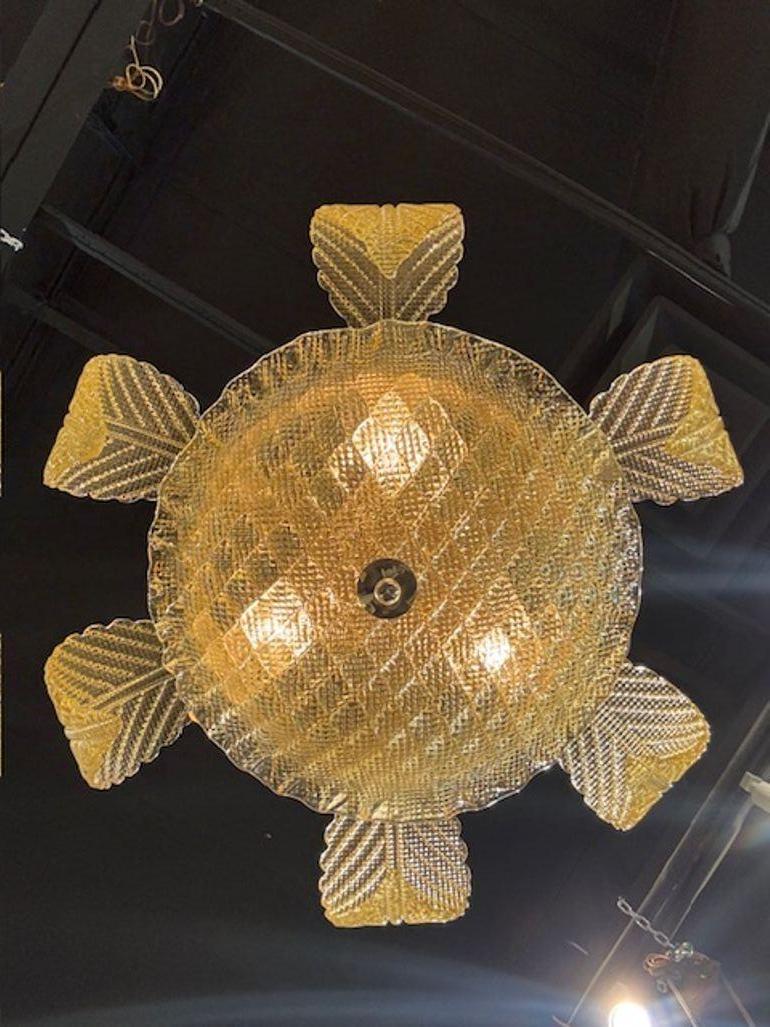Contemporary Amber Colored Murano Glass Leaf Chandelier For Sale