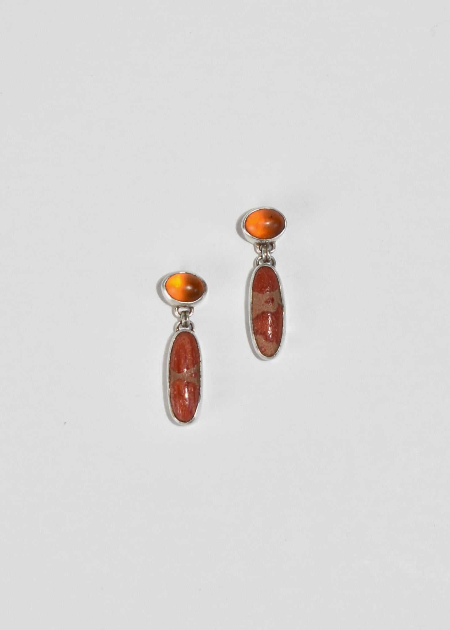 Cabochon Amber Coral Earrings
