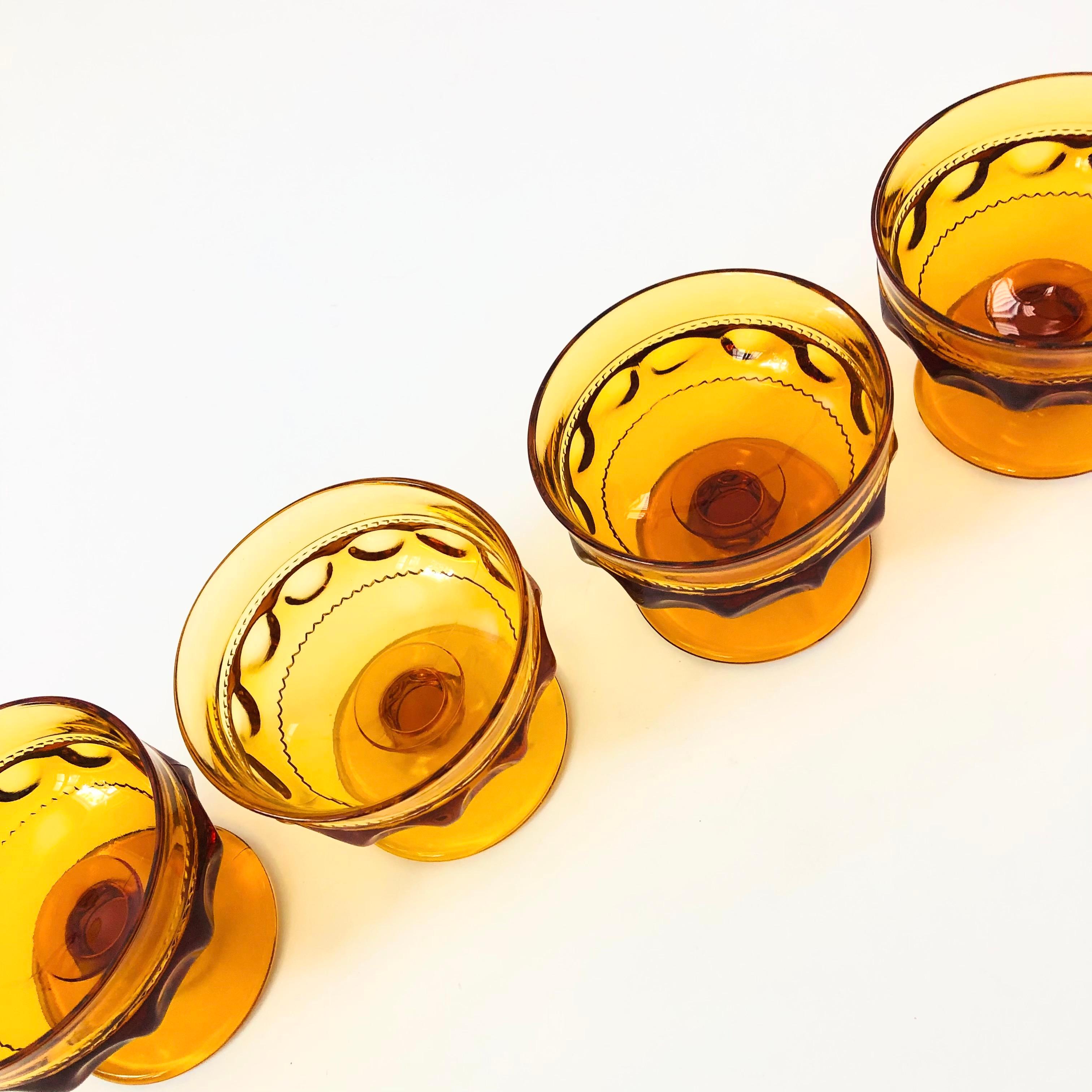 Mid-Century Modern Amber Coupe Glasses - Set of 4 - Kings Crown Indiana Glass