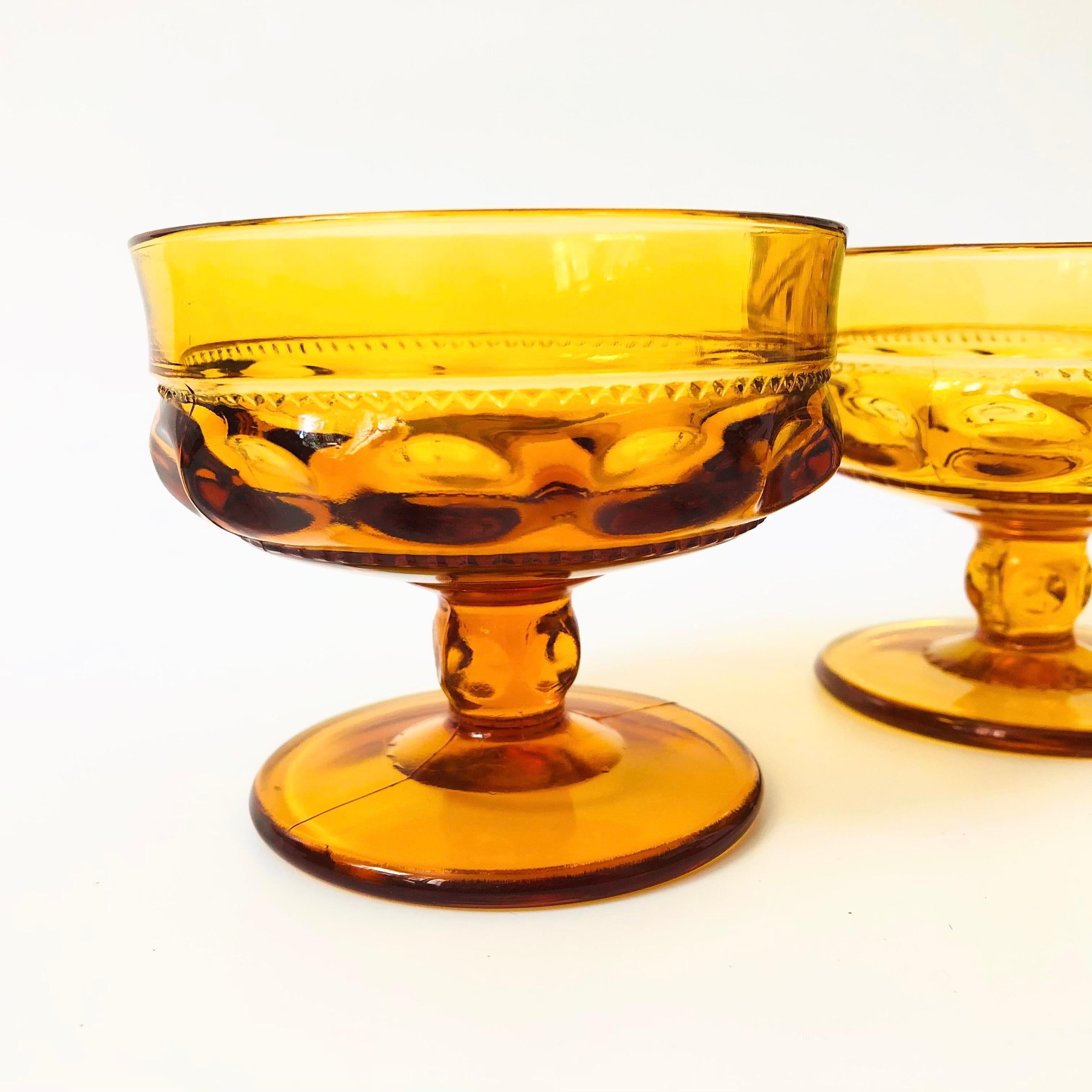 Amber Coupe Glasses - Set of 4 - Kings Crown Indiana Glass In Good Condition In Fairfield, CA