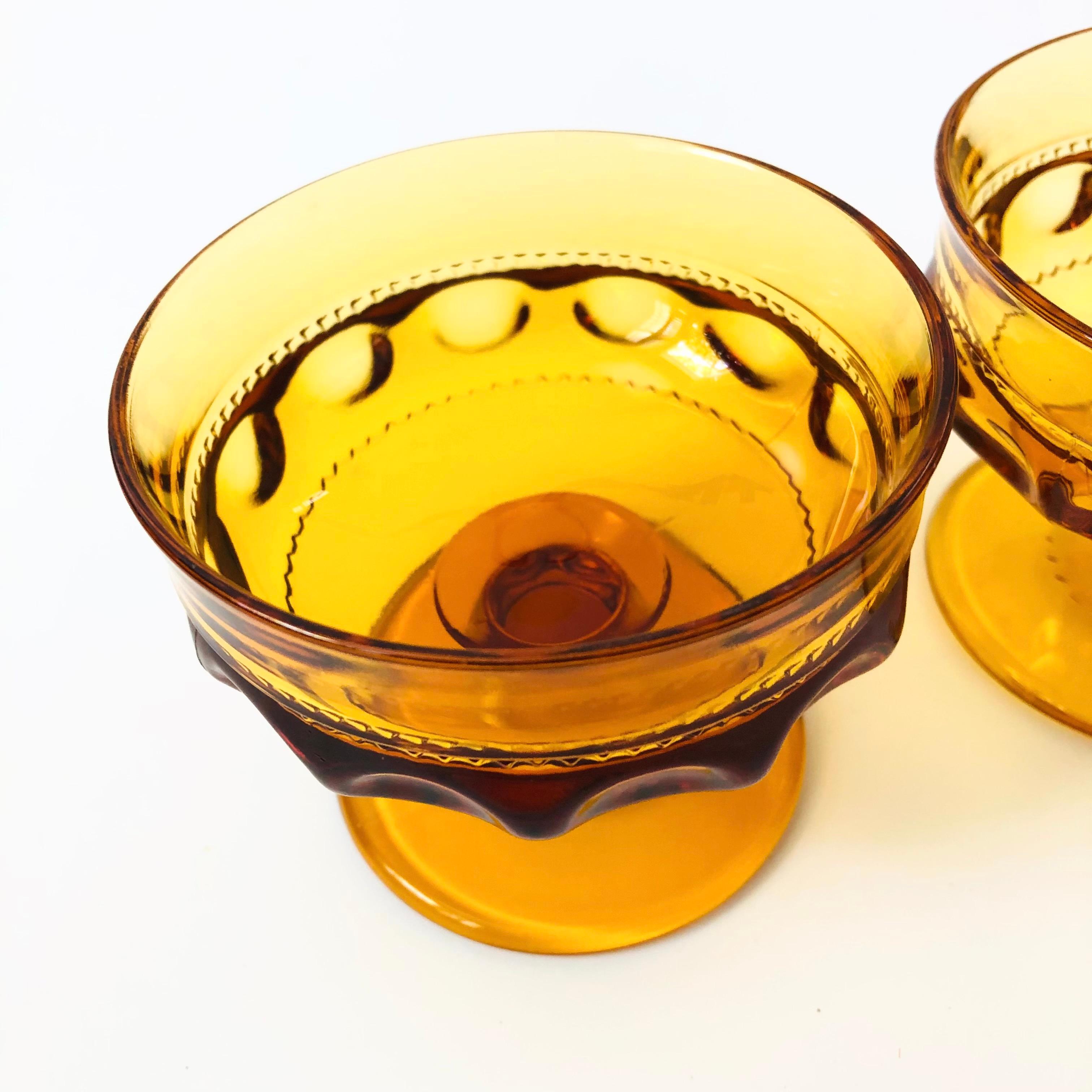 20th Century Amber Coupe Glasses - Set of 4 - Kings Crown Indiana Glass