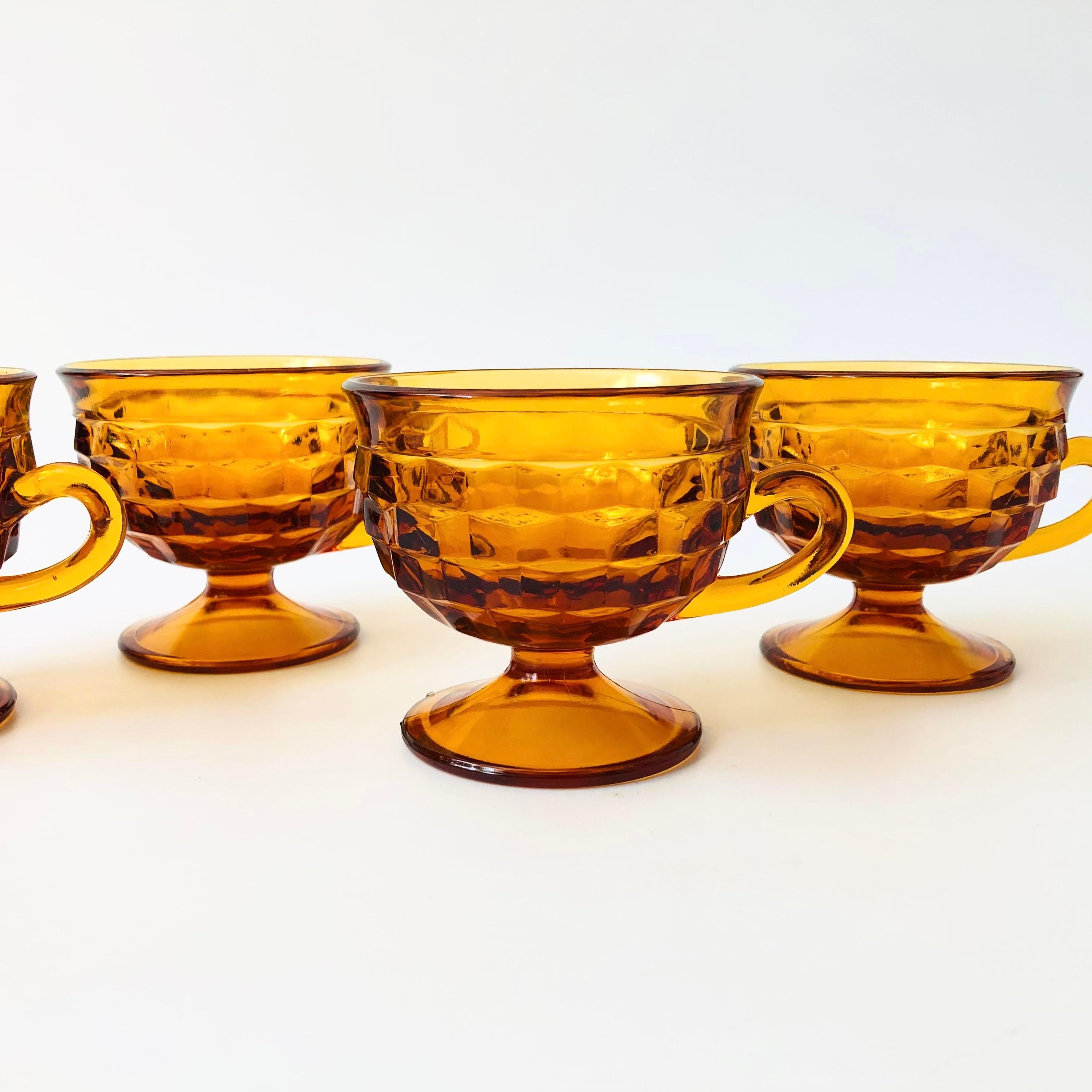Mid-Century Modern Amber Coupe Glasses - Set of 4 - Whitehall Indiana Glass