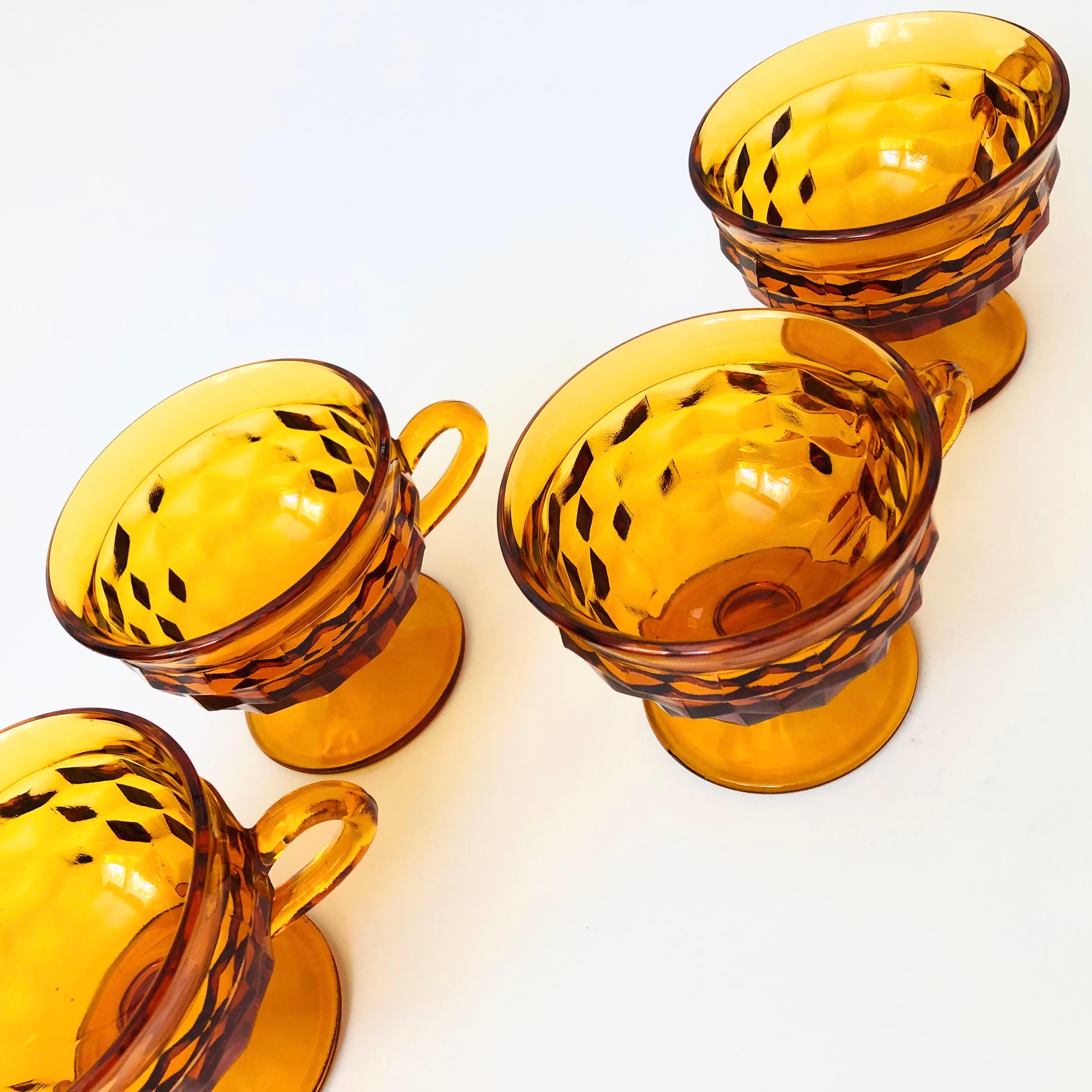 American Amber Coupe Glasses - Set of 4 - Whitehall Indiana Glass