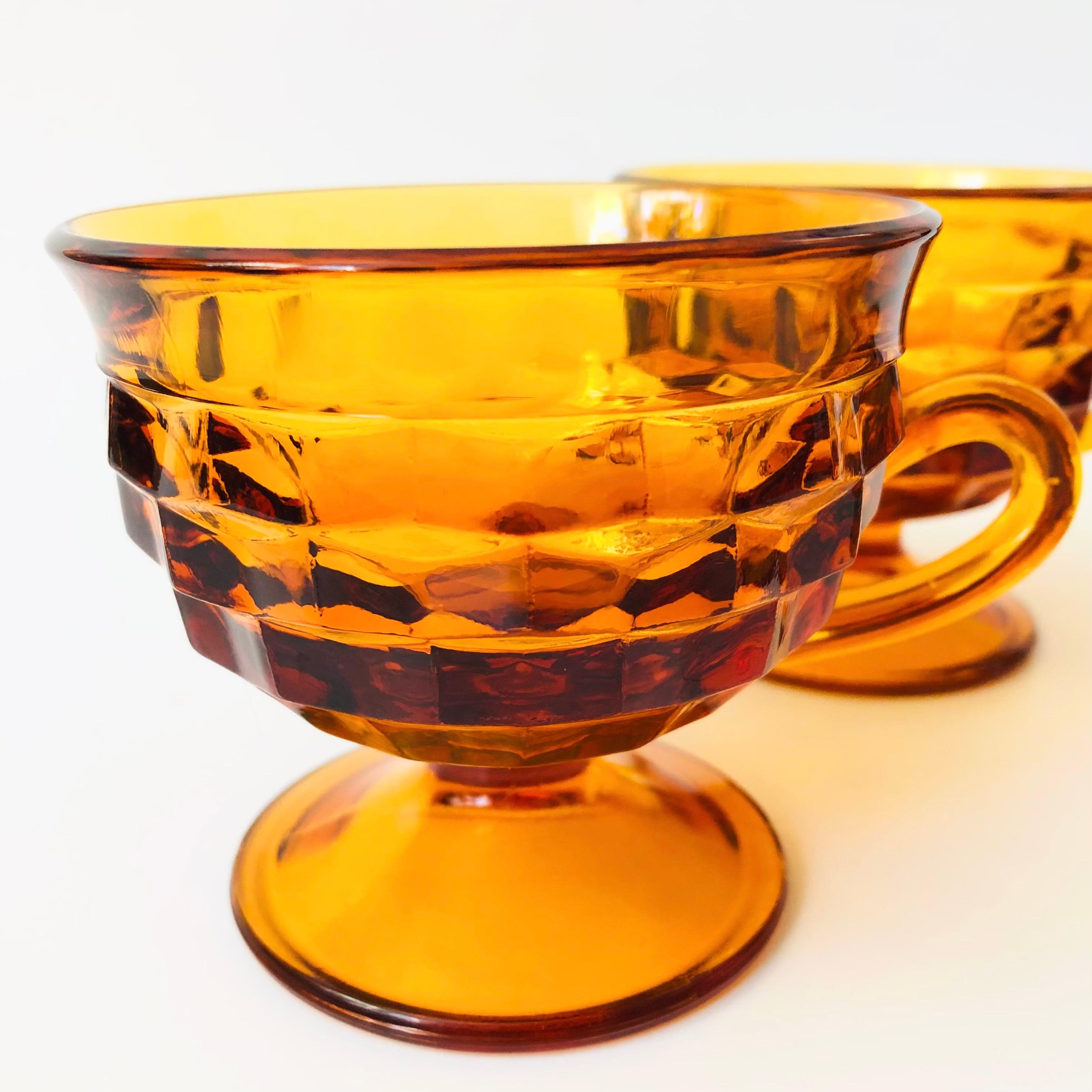 Amber Coupe Glasses - Set of 4 - Whitehall Indiana Glass In Good Condition In Fairfield, CA