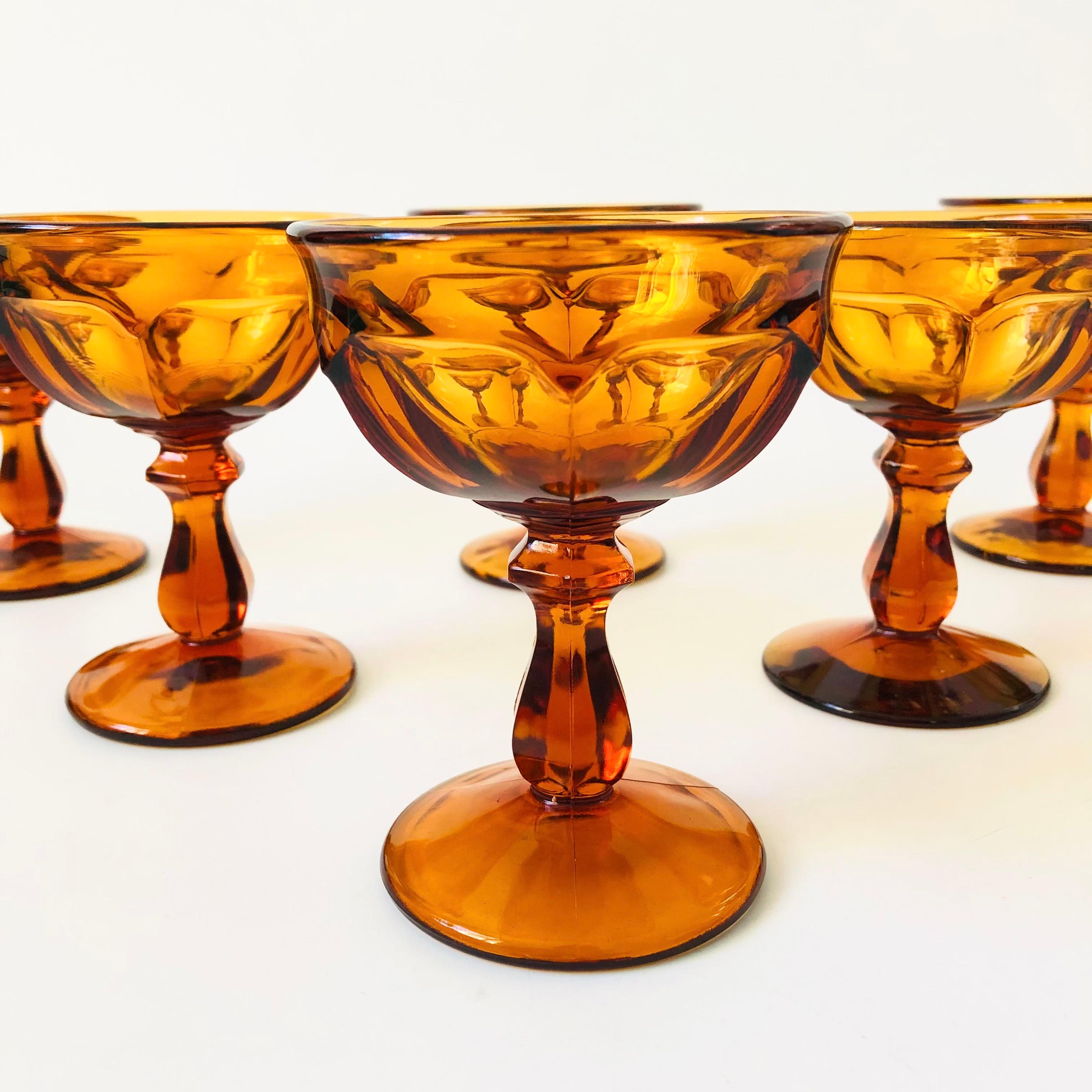 Bohemian Amber Coupe Glasses  - Set of 6 For Sale