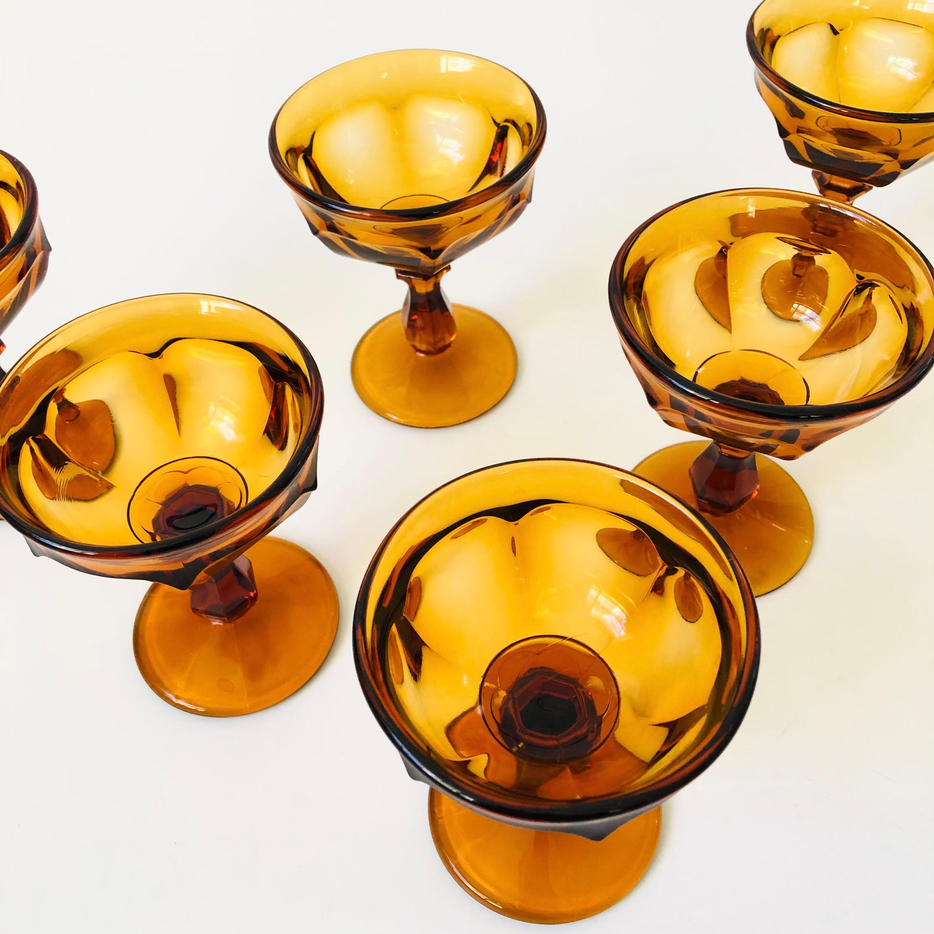 Amber Coupe Glasses  - Set of 6 For Sale 1