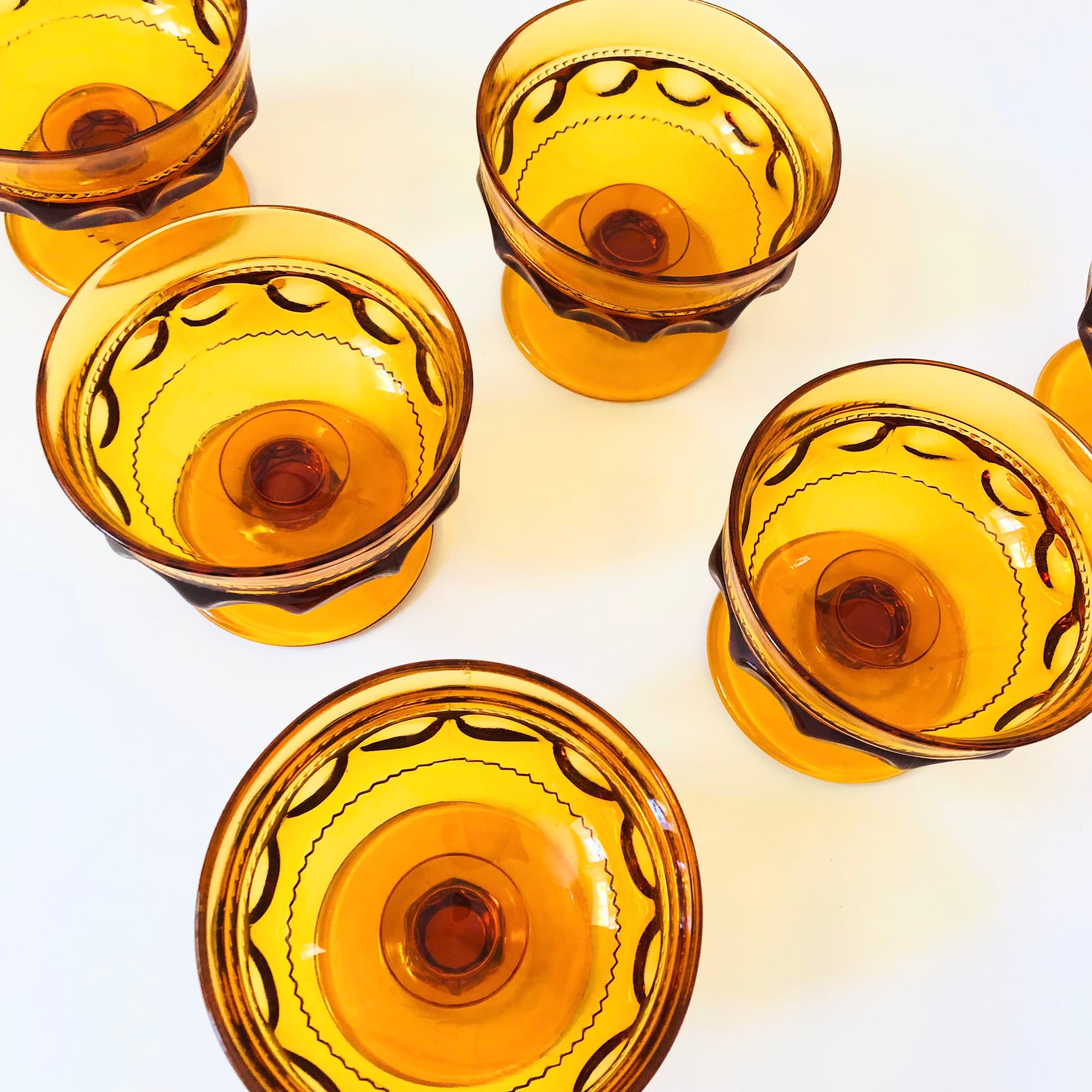 Mid-Century Modern Amber Coupe Glasses - Set of 6 - Kings Crown Indiana Glass